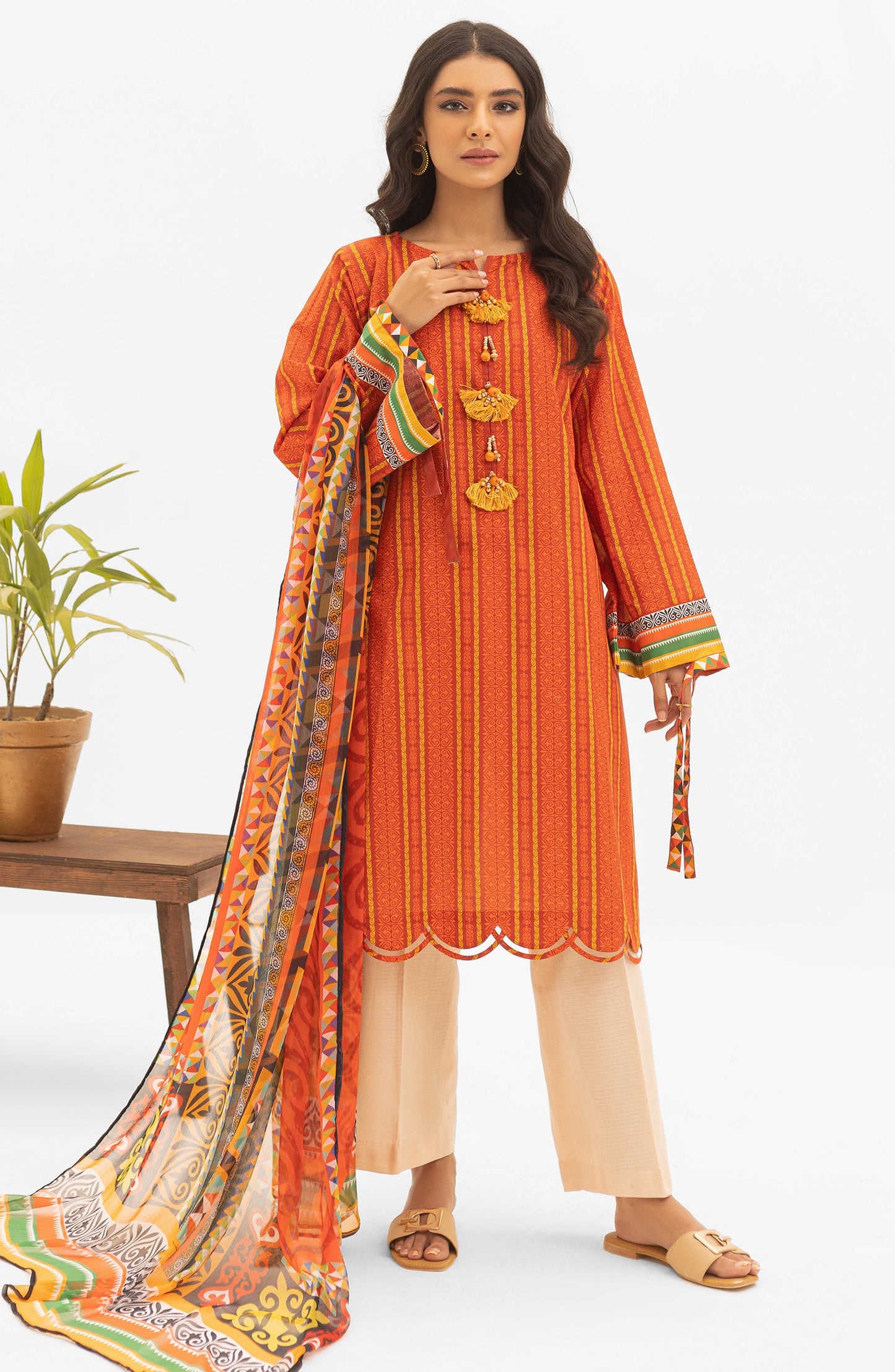 NRDS-22-011/U ORANGE LAWN  UNSTITCHED SHIRT DUPATTA