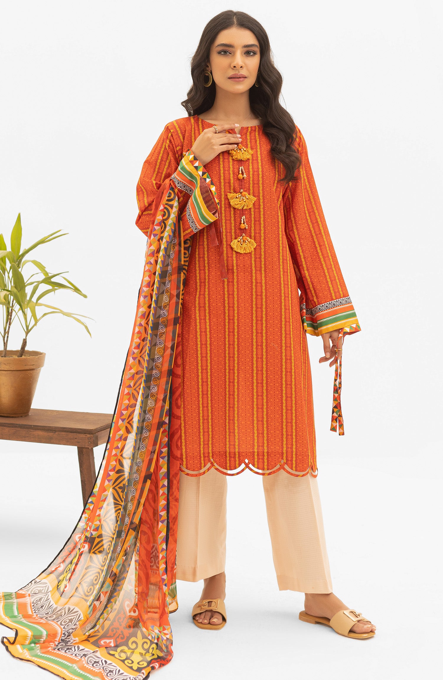 NRDS-22-011/U ORANGE LAWN  UNSTITCHED SHIRT DUPATTA