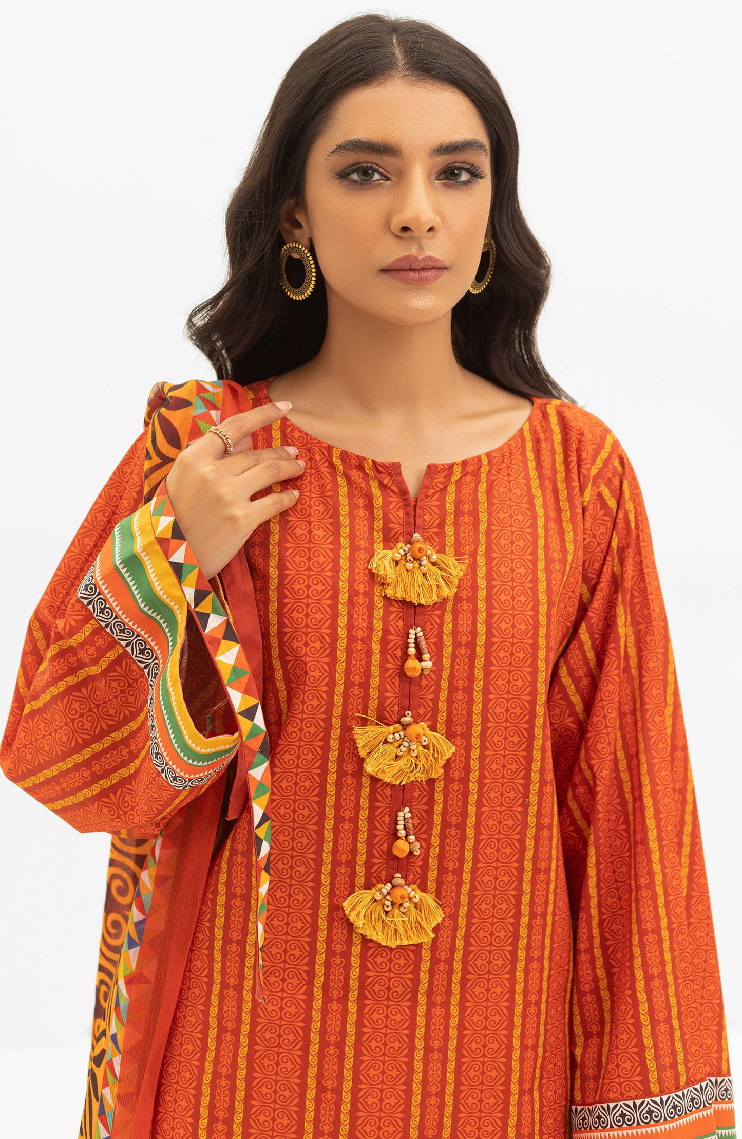 NRDS-22-011/U ORANGE LAWN  UNSTITCHED SHIRT DUPATTA