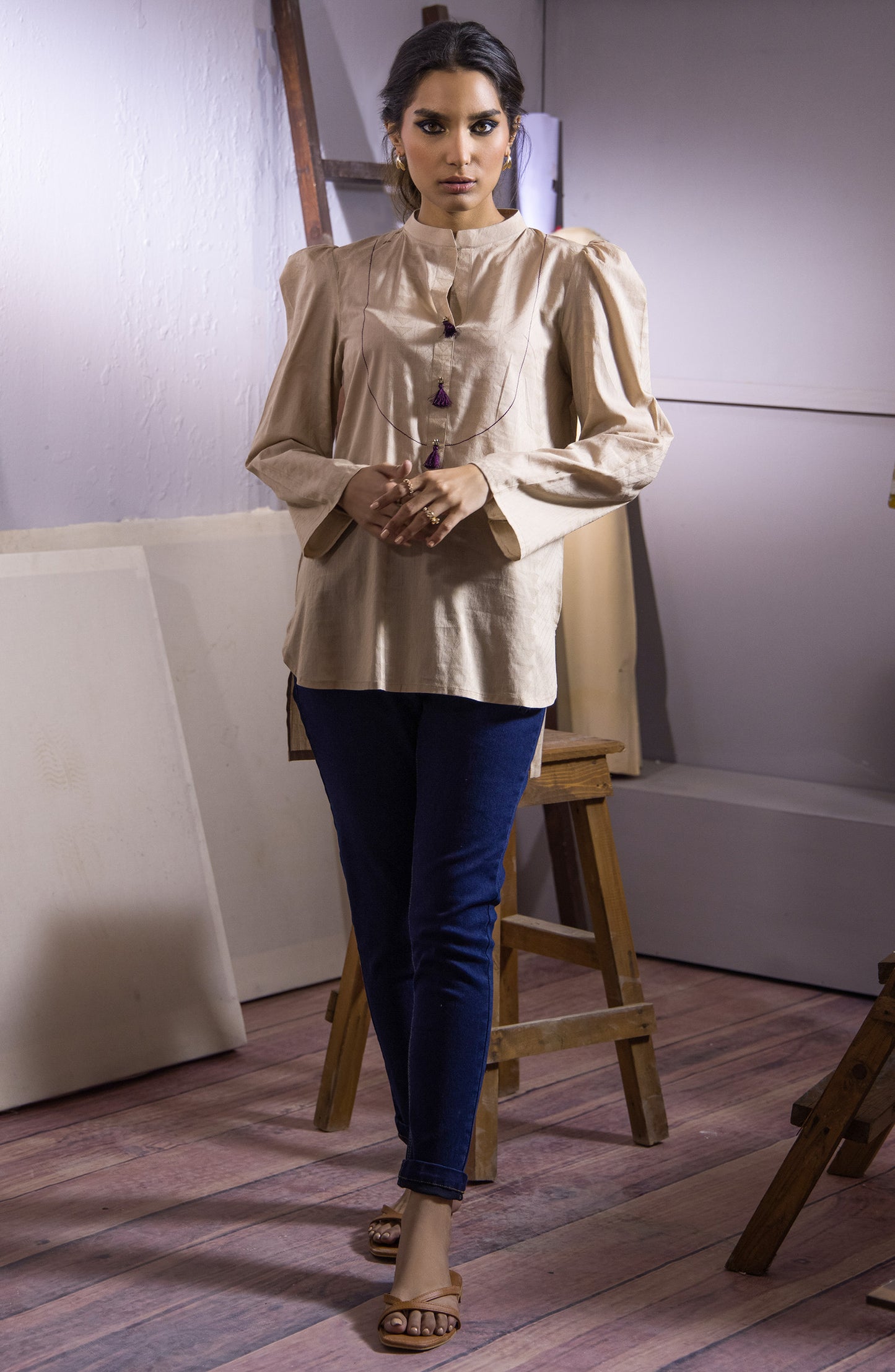 Stitched 1 Piece Plain Jacquard Shirt