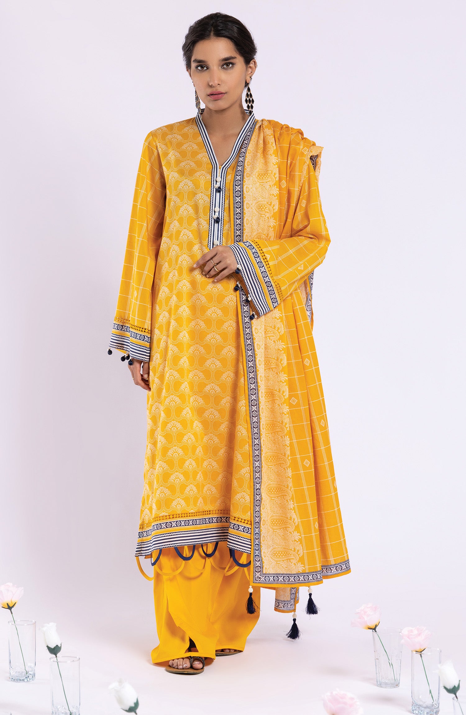 OTL-22-035/U YELLOW LAWN  UNSTITCHED SHIRT DUPATTA PANTS
