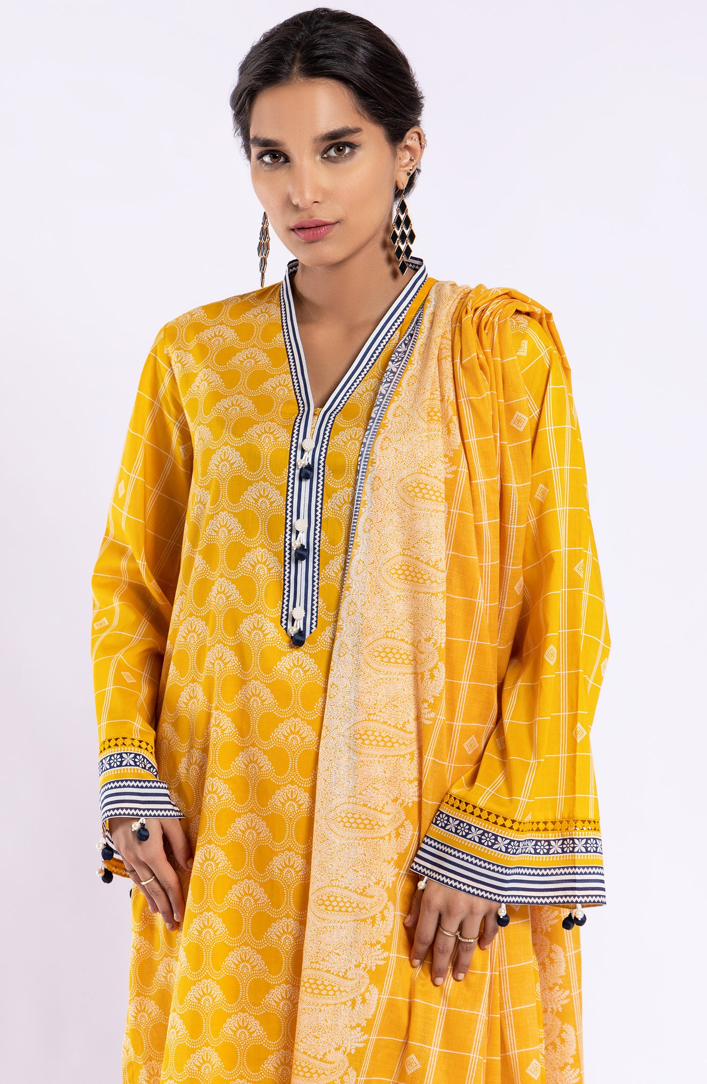 OTL-22-035/U YELLOW LAWN  UNSTITCHED SHIRT DUPATTA PANTS