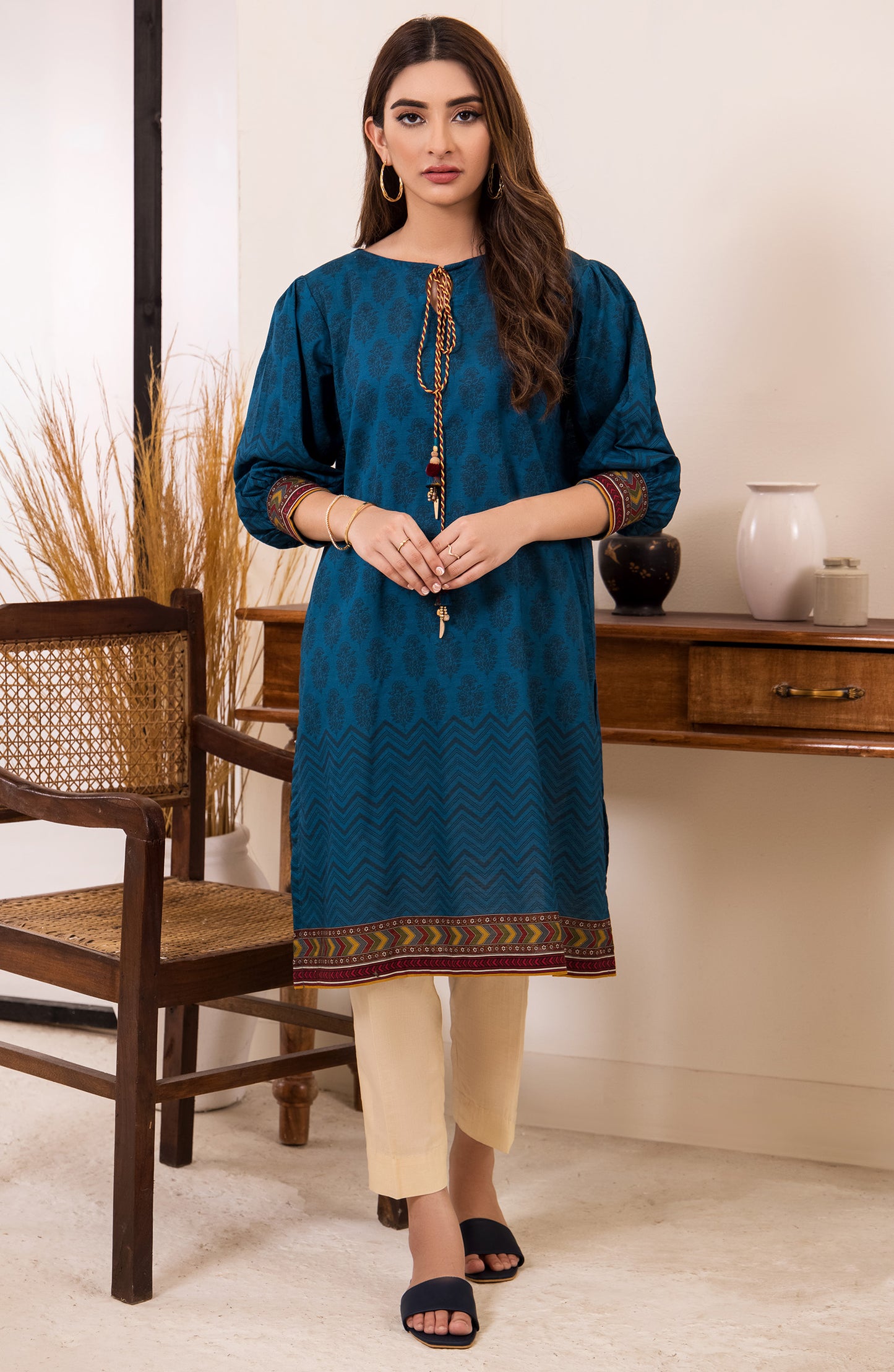 hcs-378-u-blue unstitched  printed khaddar winter collection shirt 