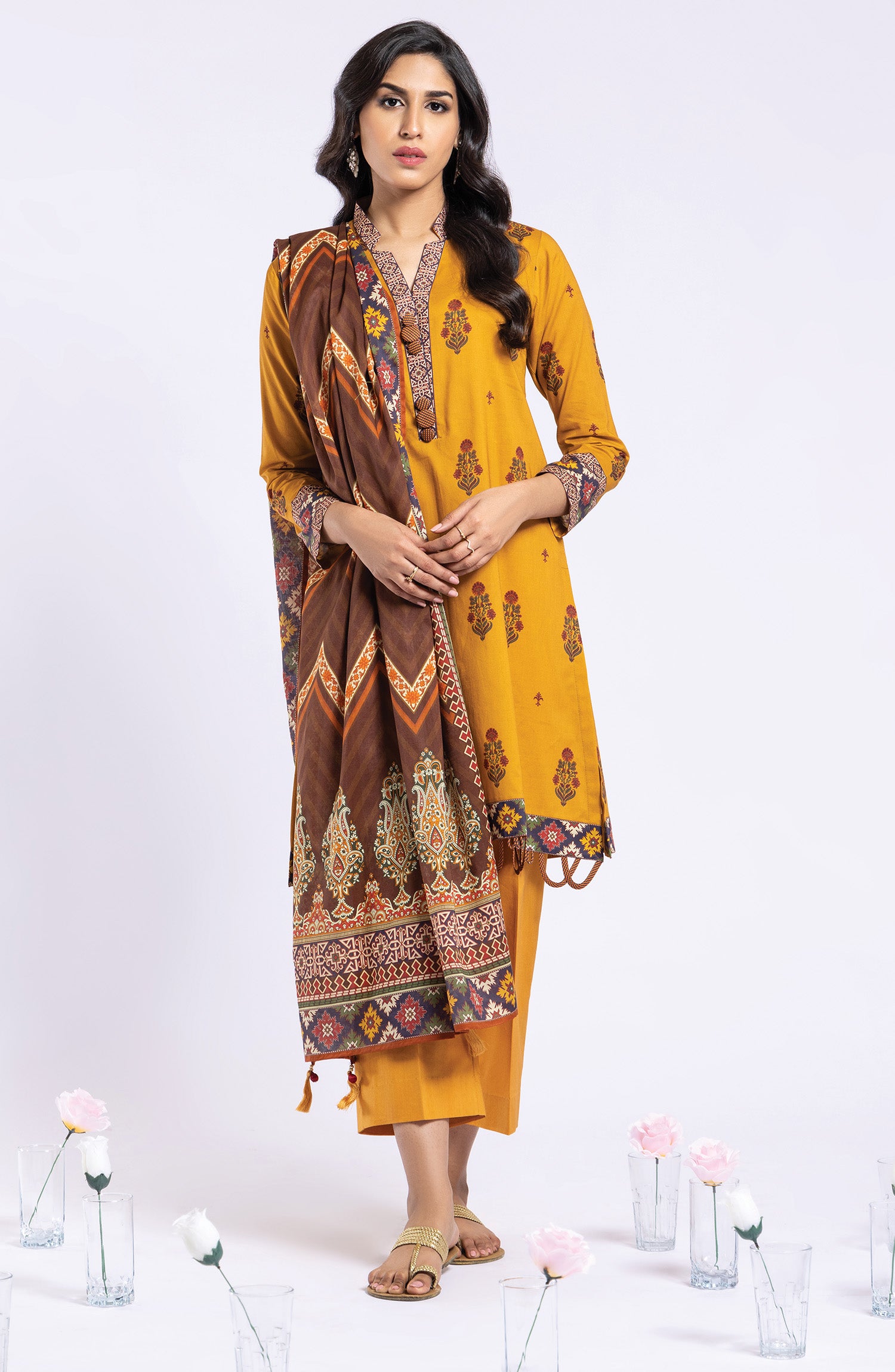 OTL-22-091/U MUSTARD LAWN  UNSTITCHED SHIRT DUPATTA PANTS