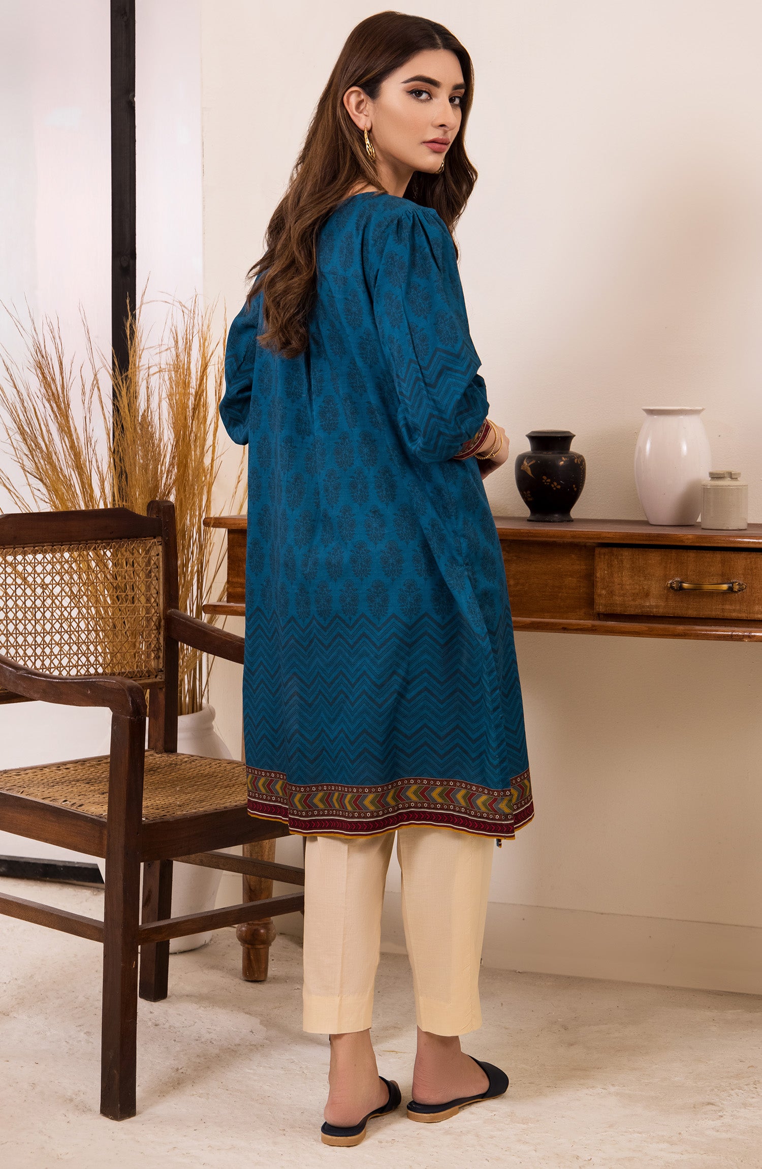 hcs-378-u-blue unstitched printed khaddar winter collection shirt 
