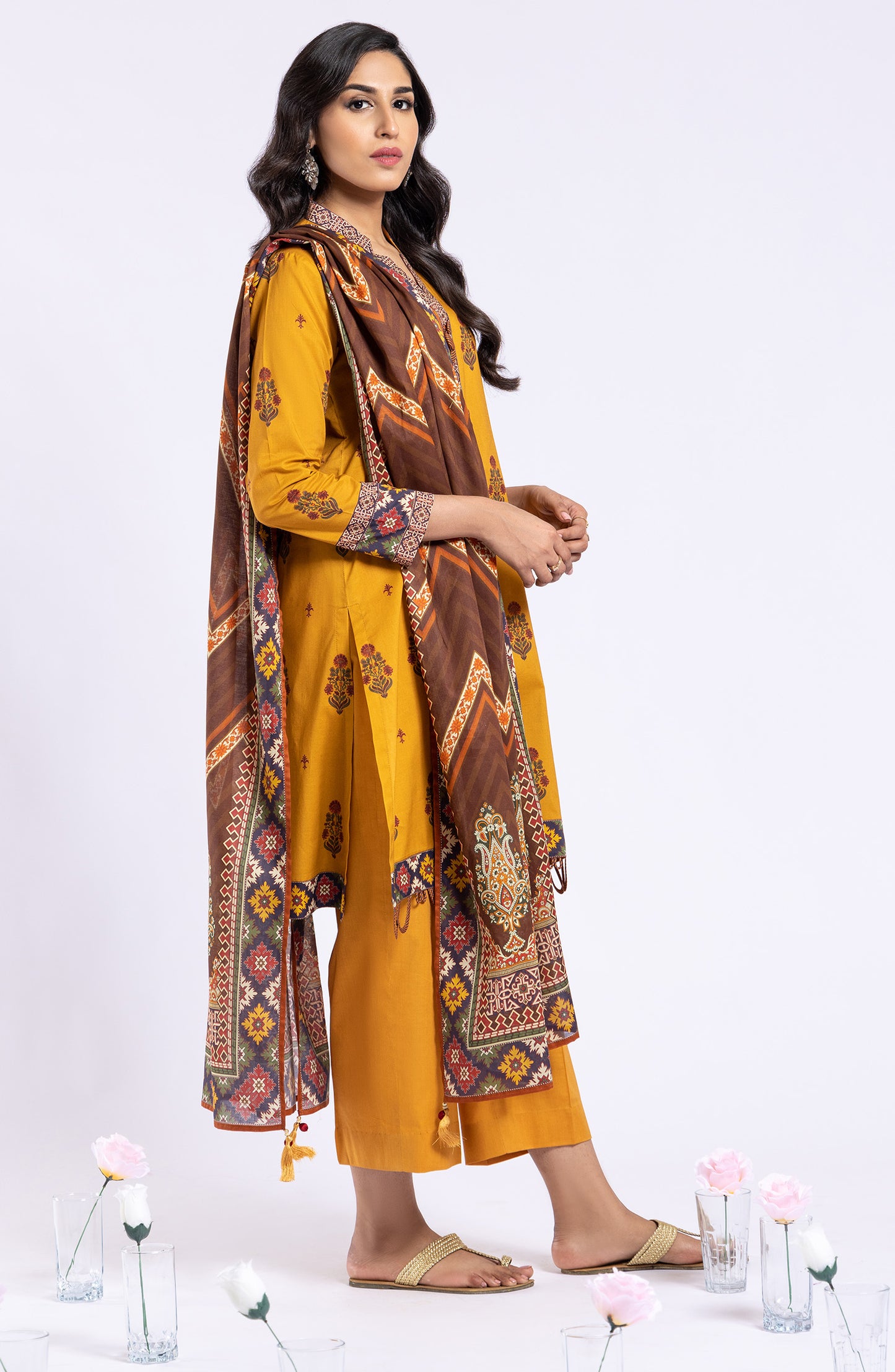 OTL-22-091/U MUSTARD LAWN  UNSTITCHED SHIRT DUPATTA PANTS