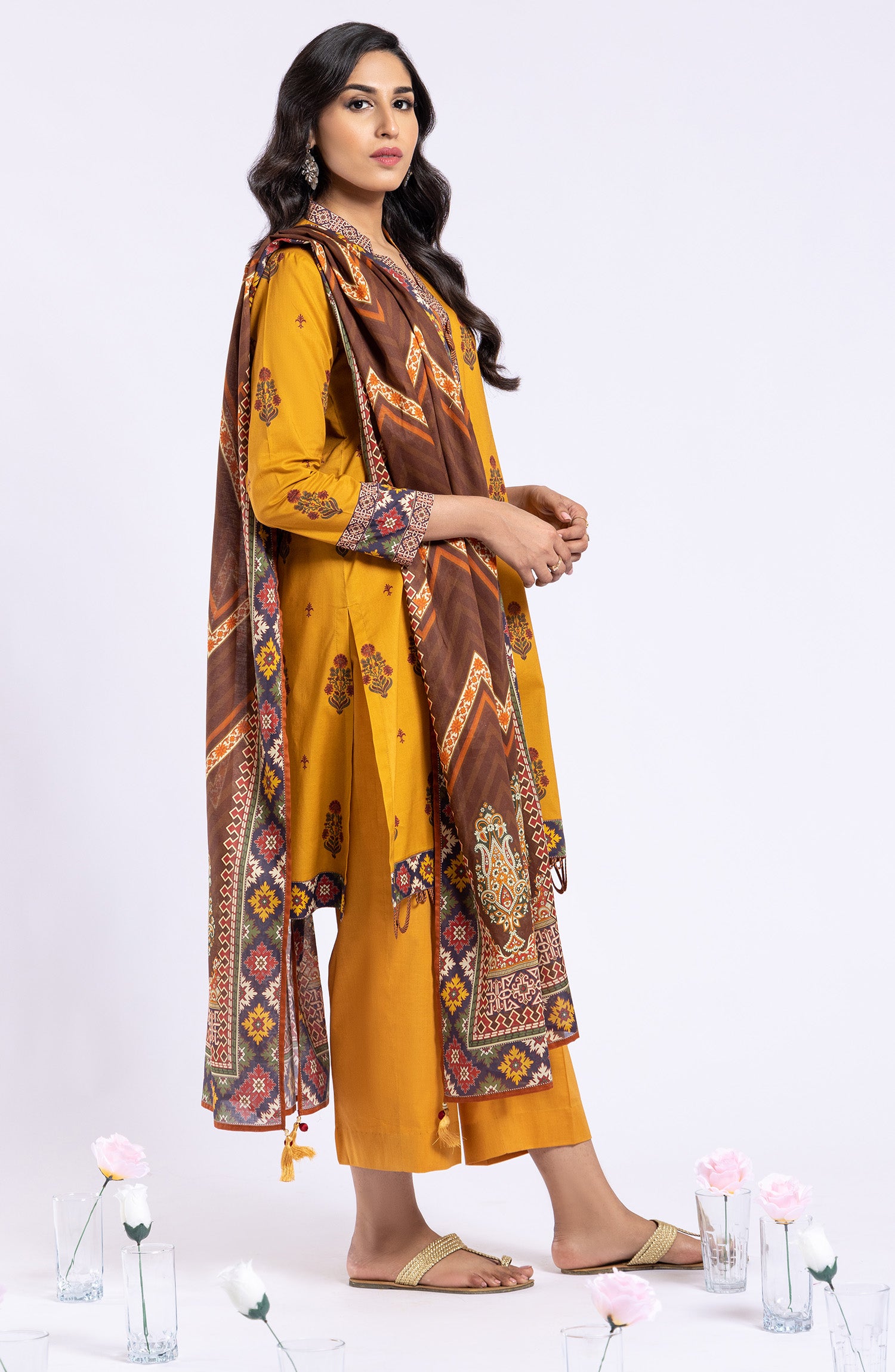 OTL-22-091/U MUSTARD LAWN  UNSTITCHED SHIRT DUPATTA PANTS