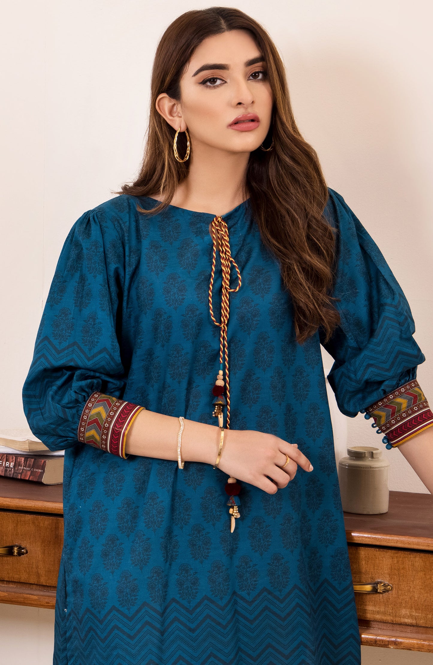 hcs-378-u-blue unstitched  printed khaddar winter shirt 