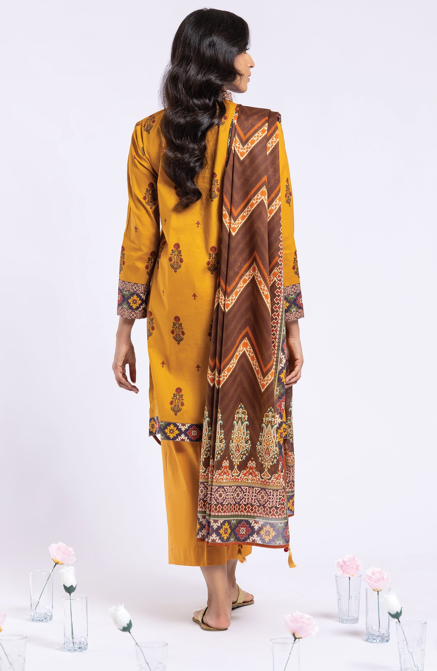 OTL-22-091/U MUSTARD LAWN  UNSTITCHED SHIRT DUPATTA PANTS