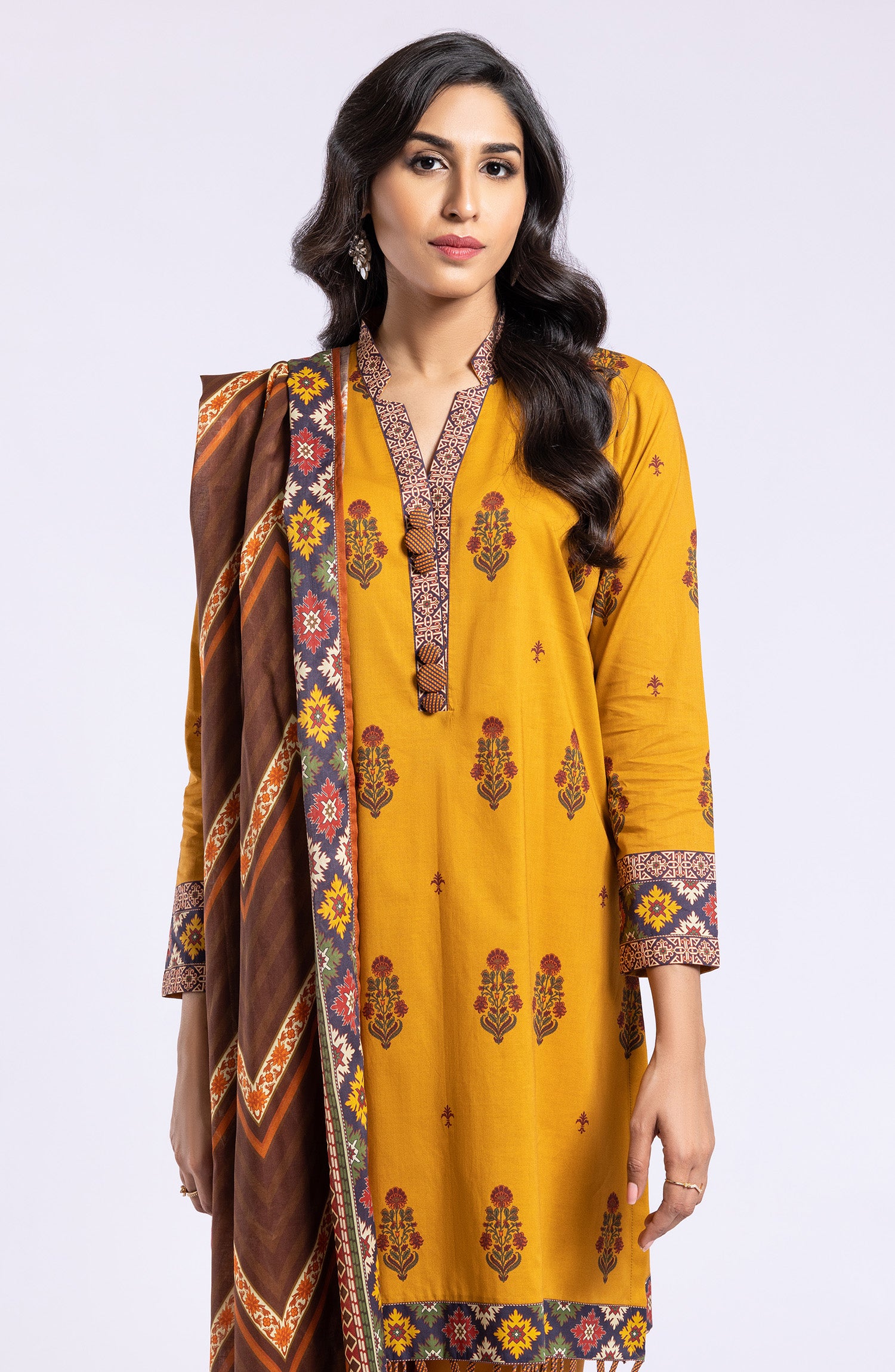 OTL-22-091/U MUSTARD LAWN  UNSTITCHED SHIRT DUPATTA PANTS