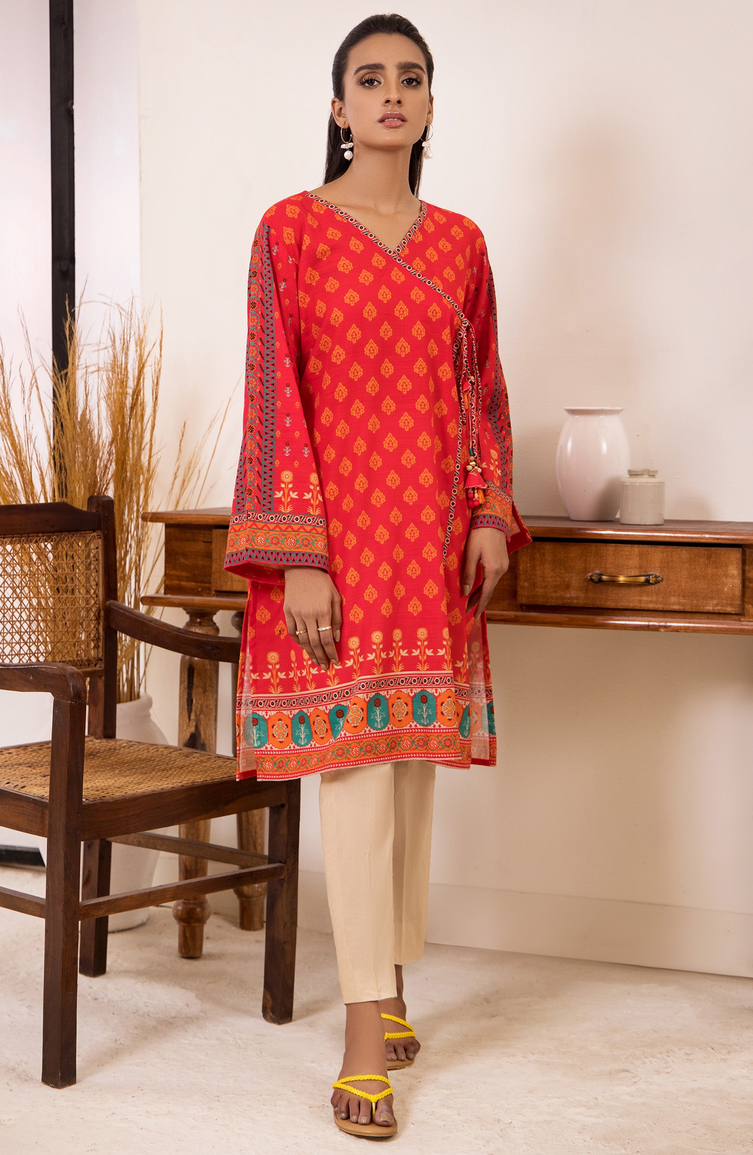 hcs-381-u-red unstitched  khaddar winter collection shirt 