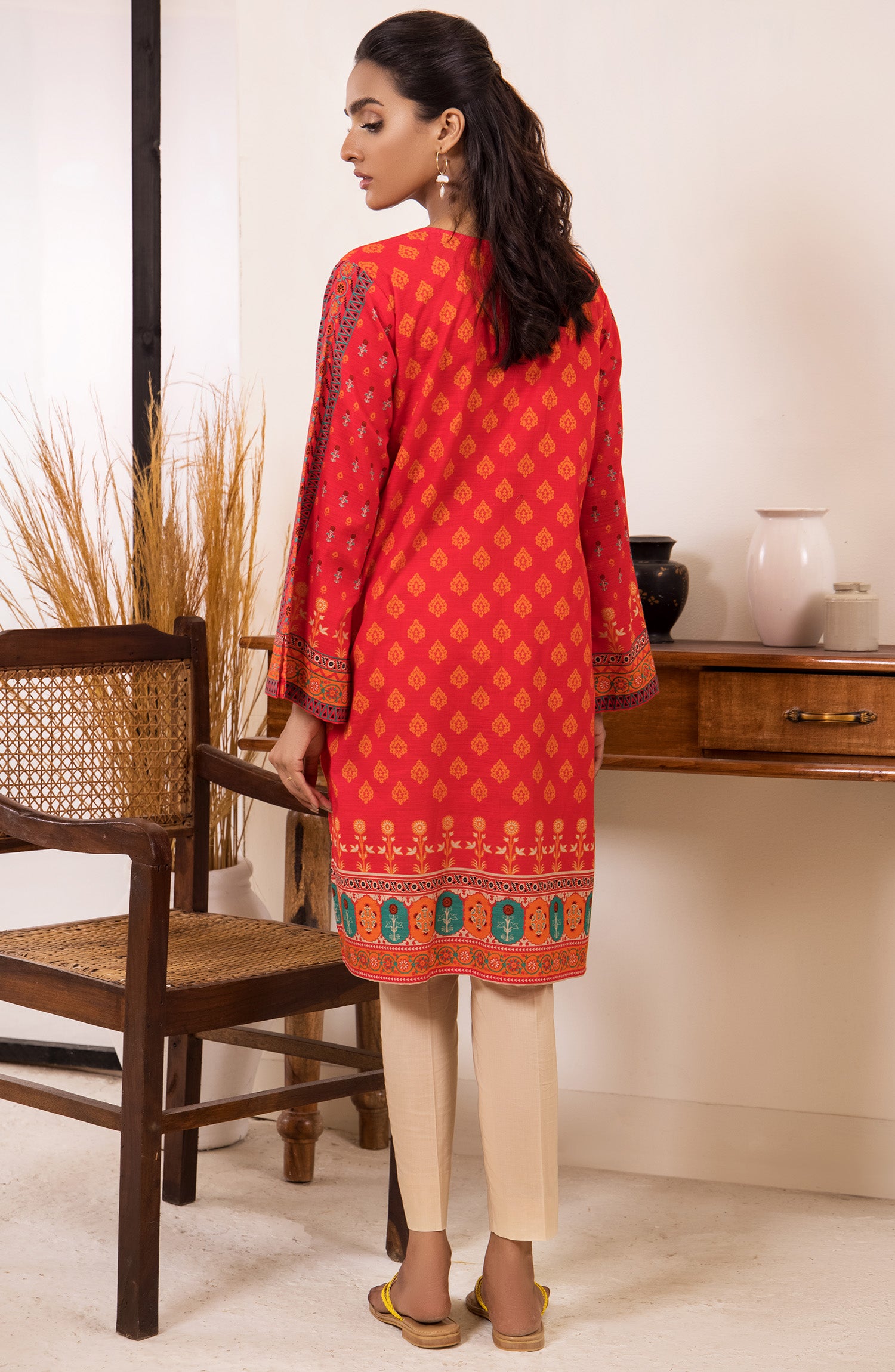 hcs-381-u-red unstitched  khaddar winter shirt 