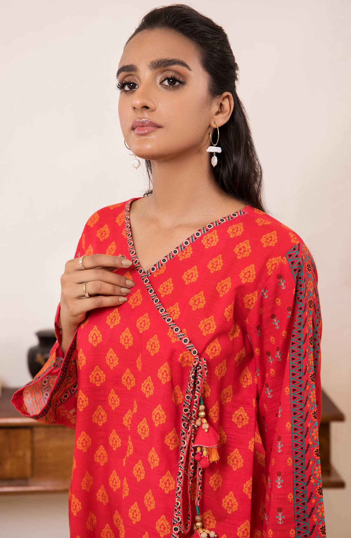hcs-381-u-red unstitched  khaddar winter shirt 