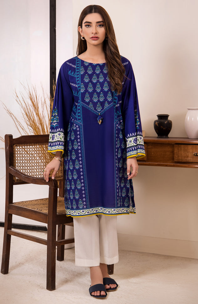 hcs-379-u-blue Unstitched printed khaddar winter shirt 