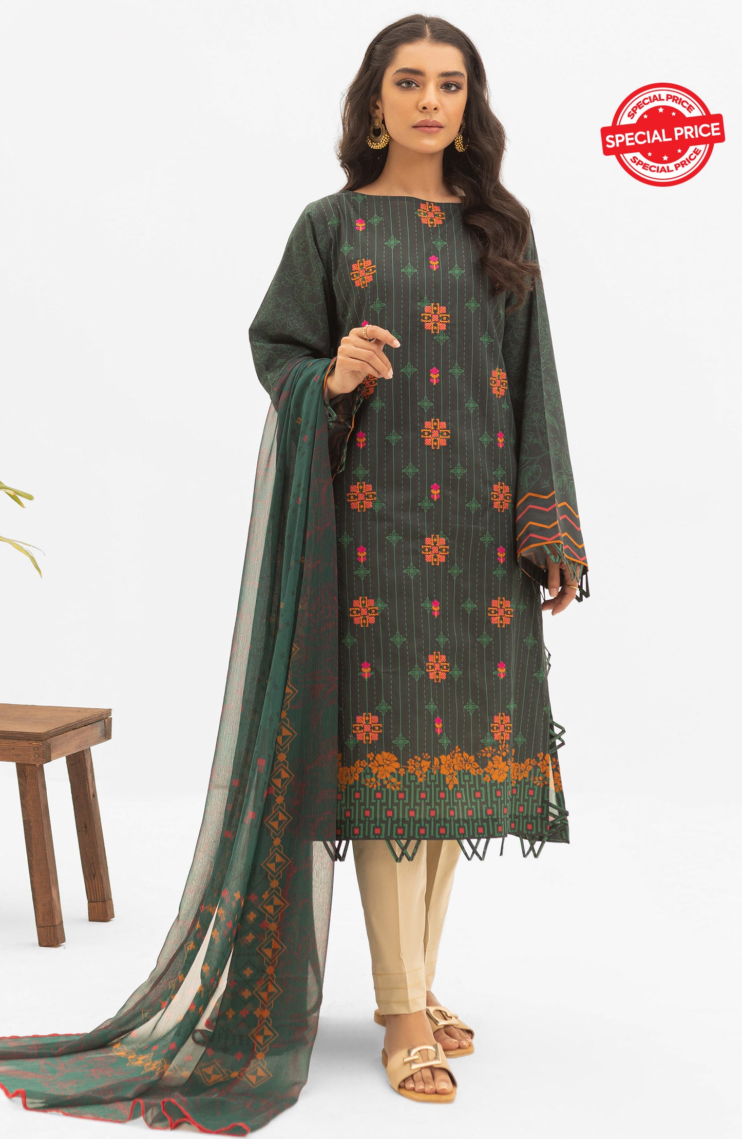 NRDS-21-097/U GREEN LAWN  UNSTITCHED SHIRT DUPATTA