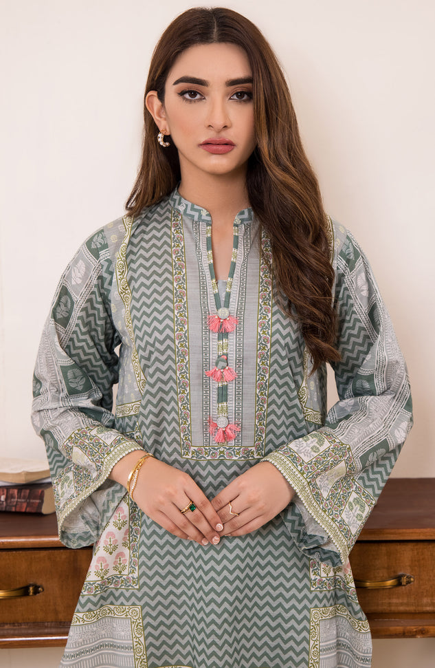 hcs-380-u-green Printed Khaddar Winter Shirt 