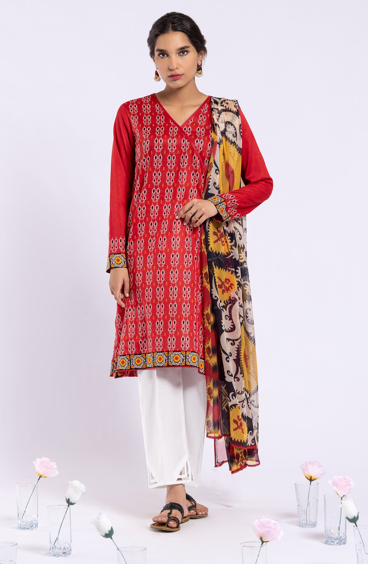 Unstitched 2 Piece Printed Lawn Shirt and Chiffon Dupatta