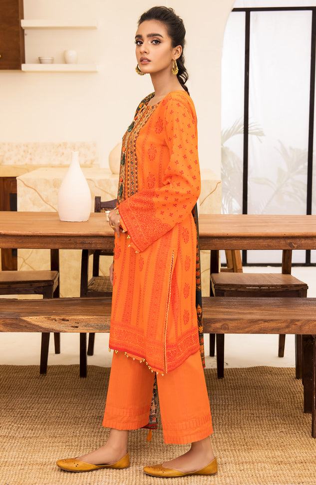 Unstitched 3 Piece Embroidered Karandi Shirt , Pant and Karandi Dupatta
