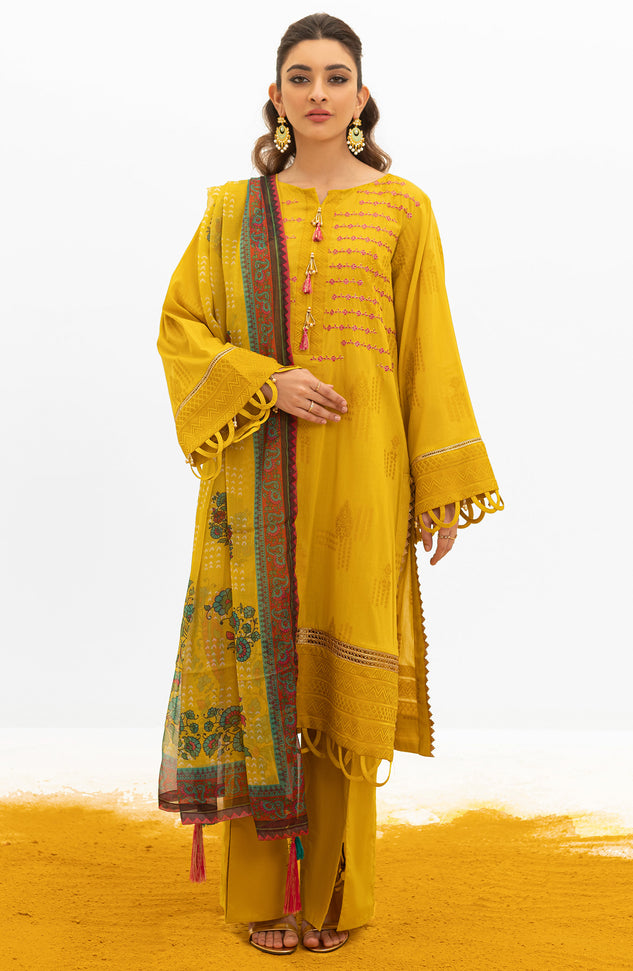 OTL-21-170/U YELLOW JACQUARD  UNSTITCHED SHIRT DUPATTA PANTS