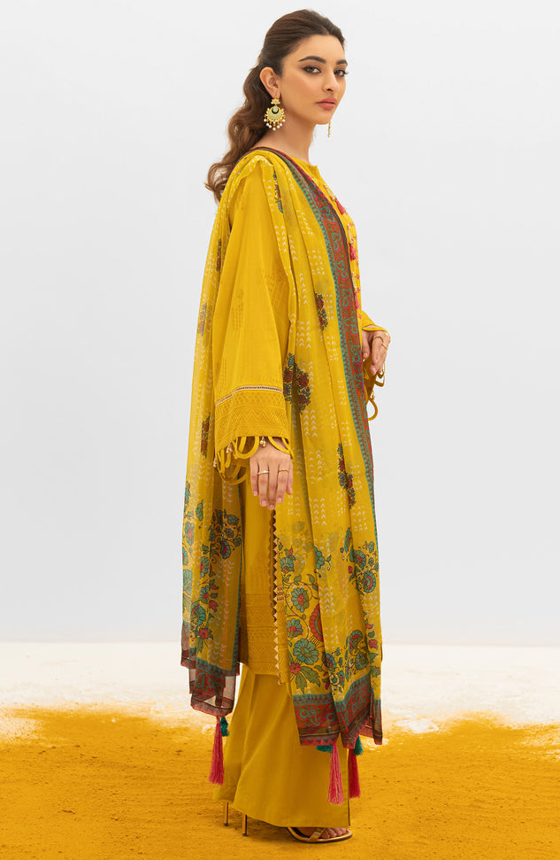 OTL-21-170/U YELLOW JACQUARD  UNSTITCHED SHIRT DUPATTA PANTS