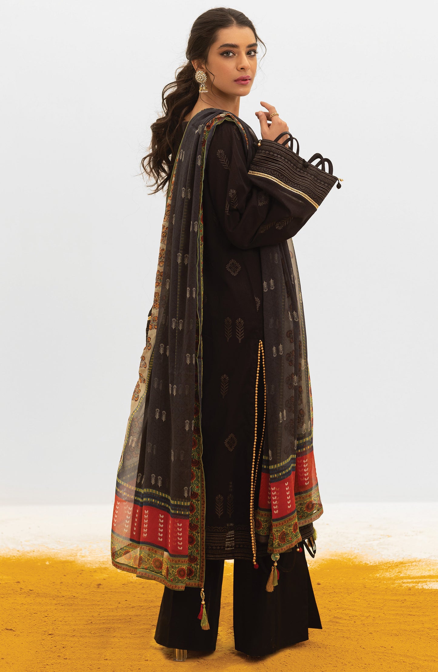 OTL-21-168/U BLACK JACQUARD  UNSTITCHED SHIRT DUPATTA PANTS