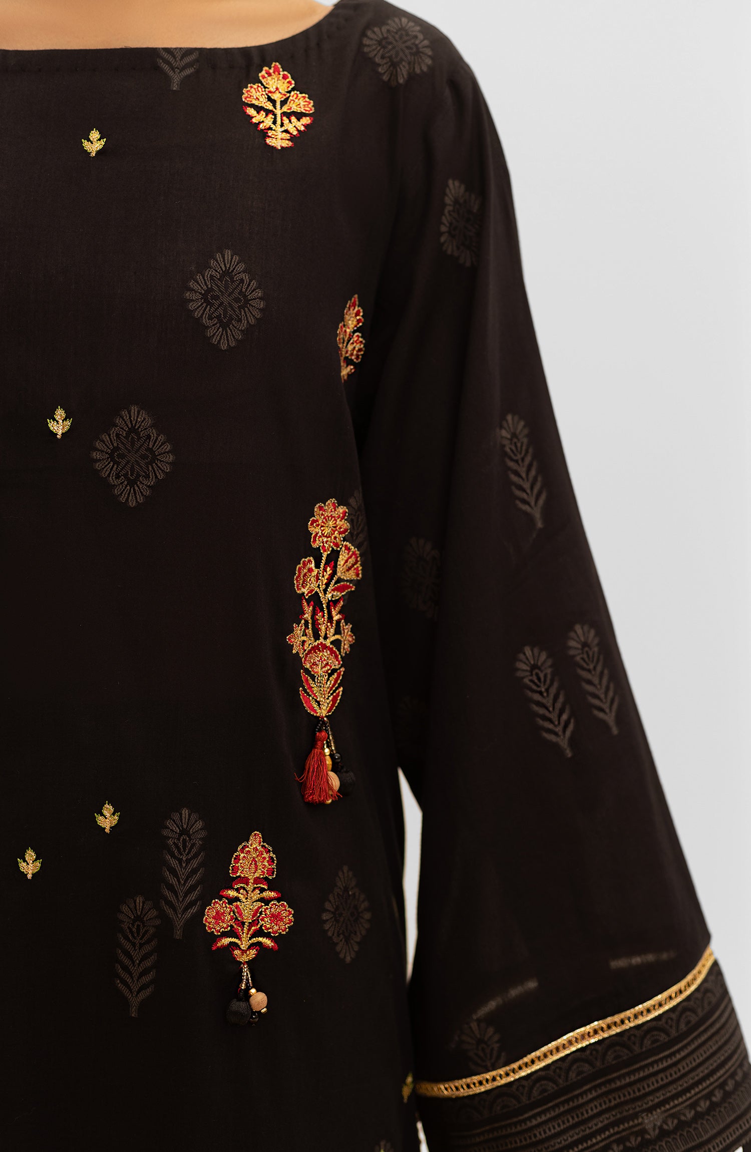 OTL-21-168/U BLACK JACQUARD  UNSTITCHED SHIRT DUPATTA PANTS
