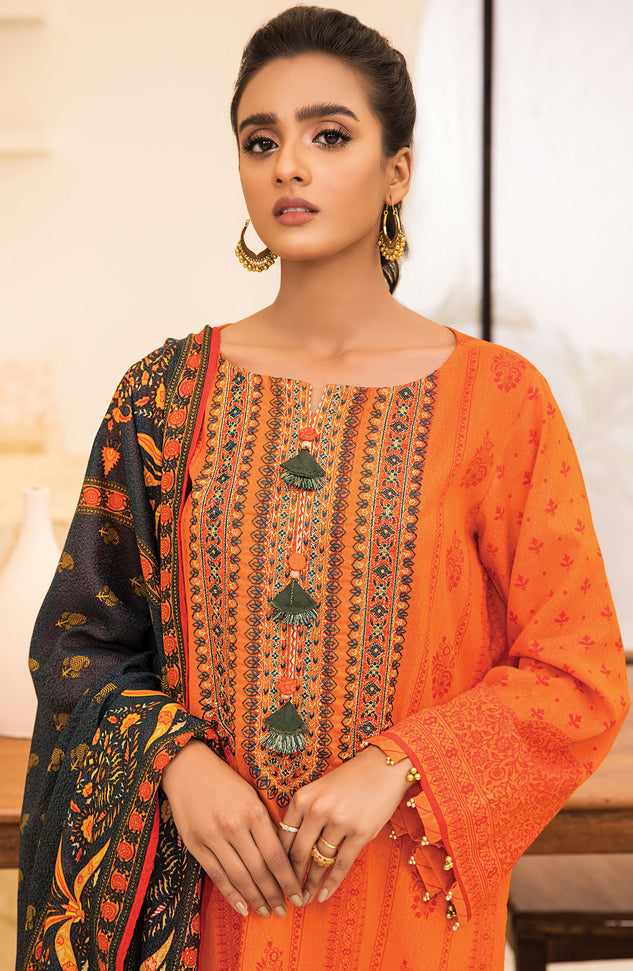 Unstitched 3 Piece Embroidered Karandi Shirt , Pant and Karandi Dupatta
