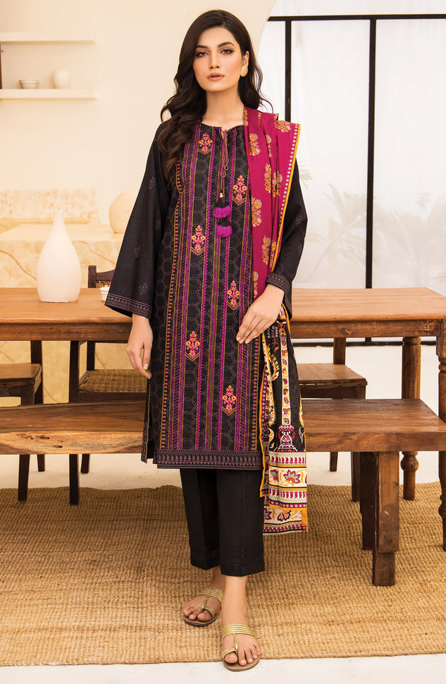 Unstitched 3 Piece Embroidered Karandi Shirt , Pant and Karandi Dupatta