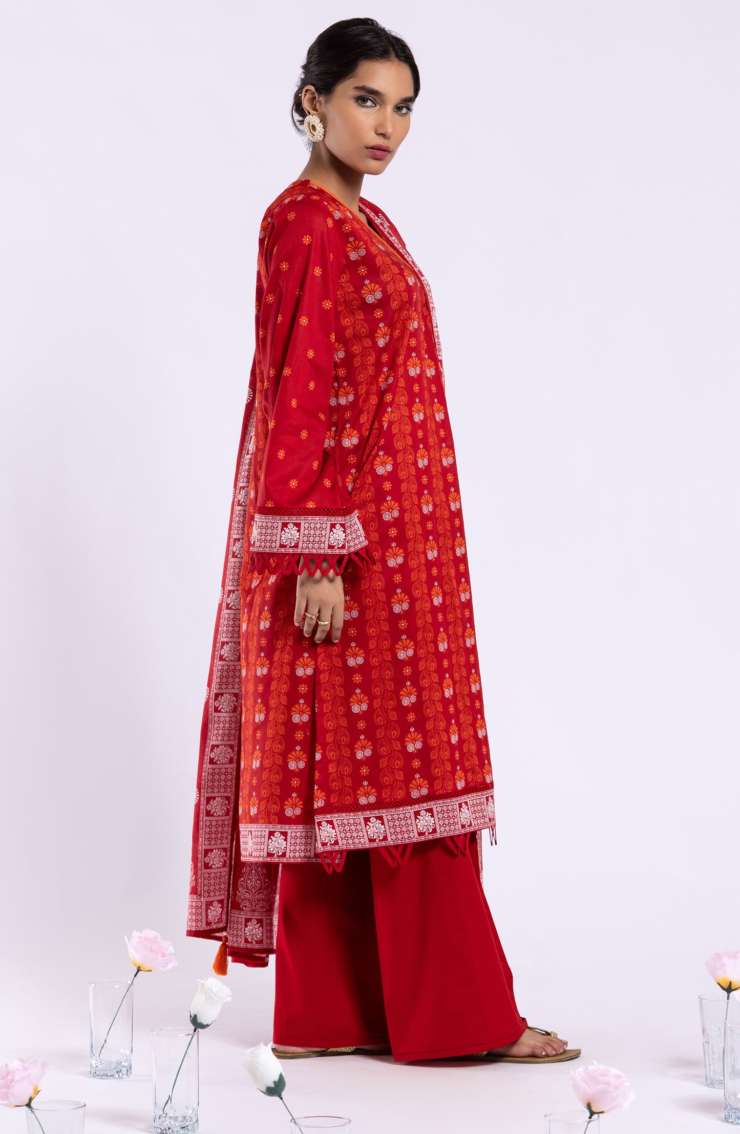 OTL-22-036/U RED LAWN  UNSTITCHED SHIRT DUPATTA PANTS
