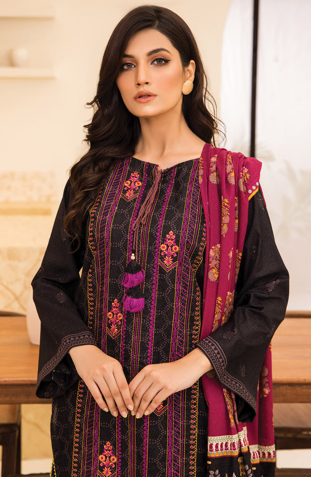 Unstitched 3 Piece Embroidered Karandi Shirt , Pant and Karandi Dupatta