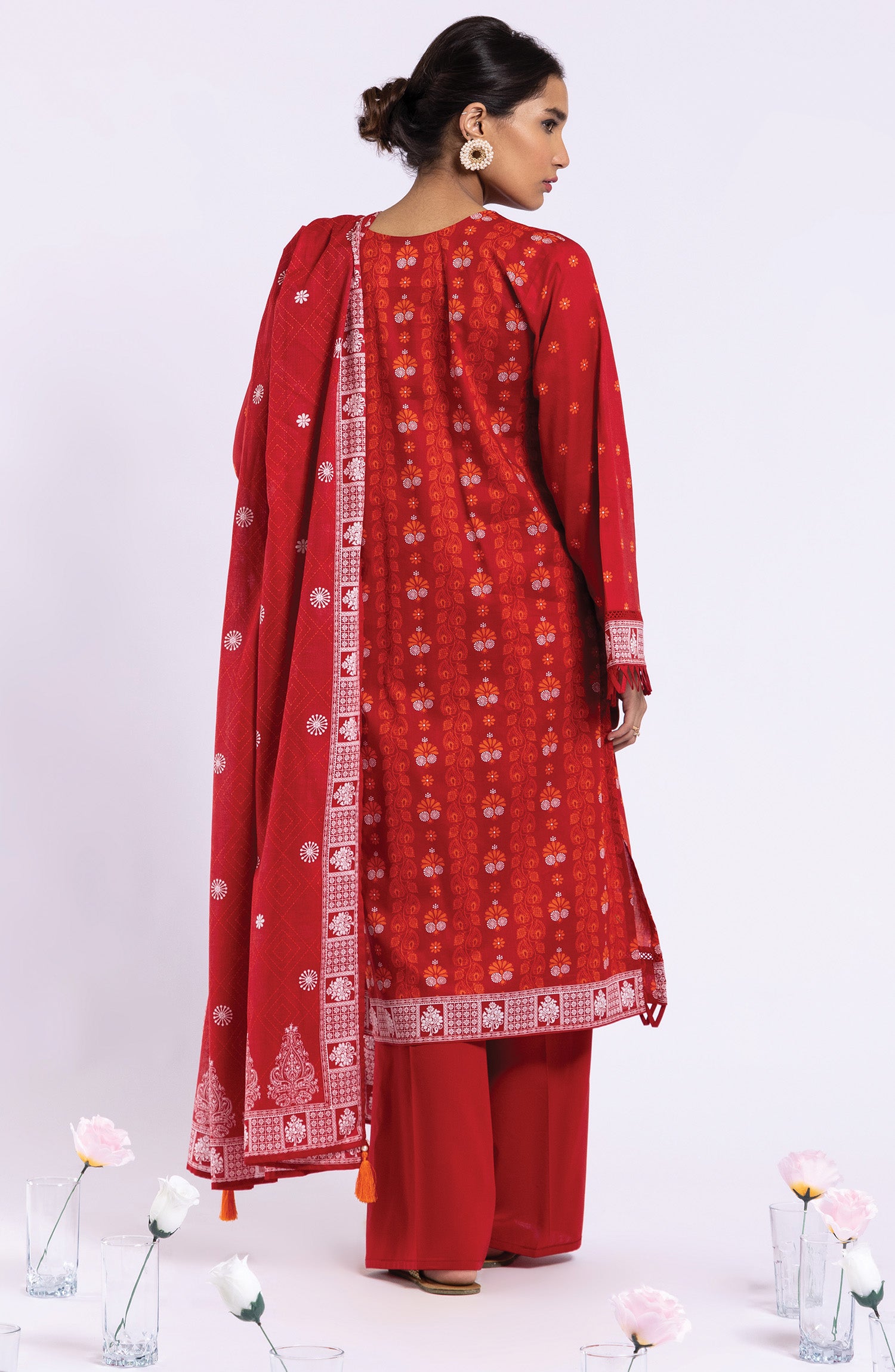 OTL-22-036/U RED LAWN  UNSTITCHED SHIRT DUPATTA PANTS