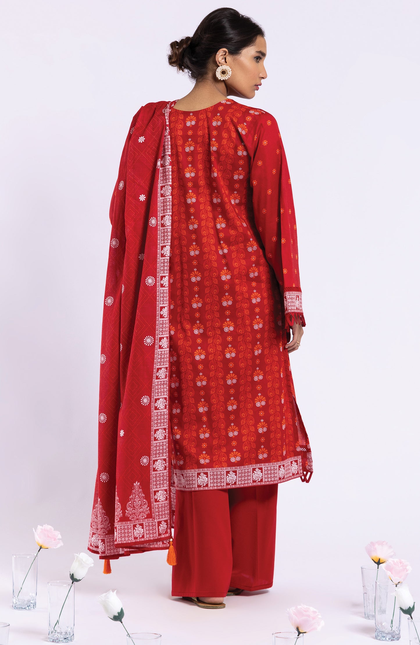 OTL-22-036/U RED LAWN  UNSTITCHED SHIRT DUPATTA PANTS