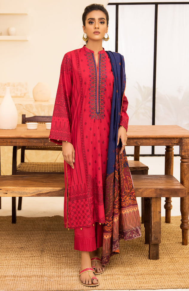 Unstitched 3 Piece Embroidered Karandi Shirt , Pant and Karandi Dupatta