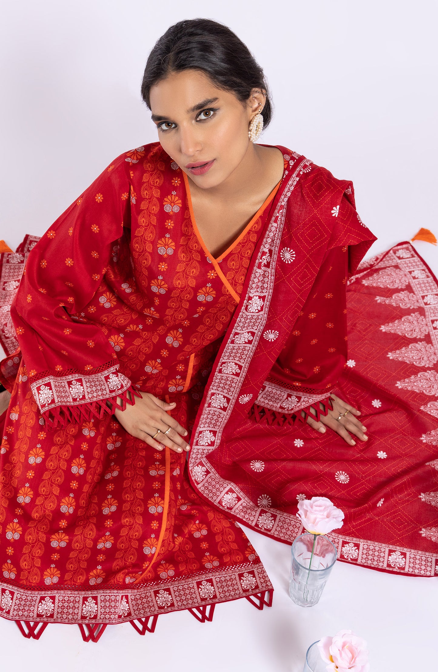 OTL-22-036/U RED LAWN  UNSTITCHED SHIRT DUPATTA PANTS