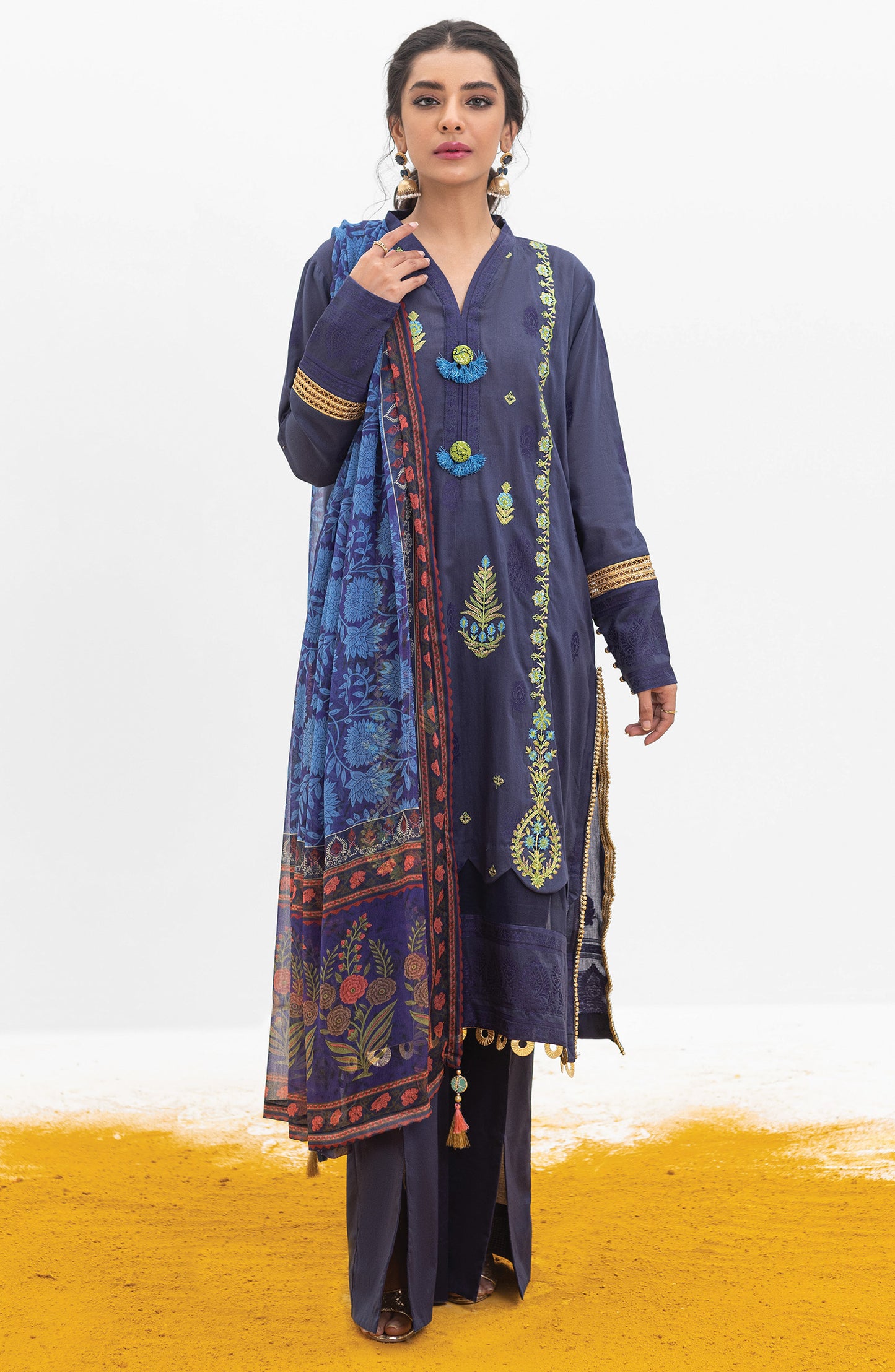 OTL-21-169/U BLUE JACQUARD  UNSTITCHED SHIRT DUPATTA PANTS