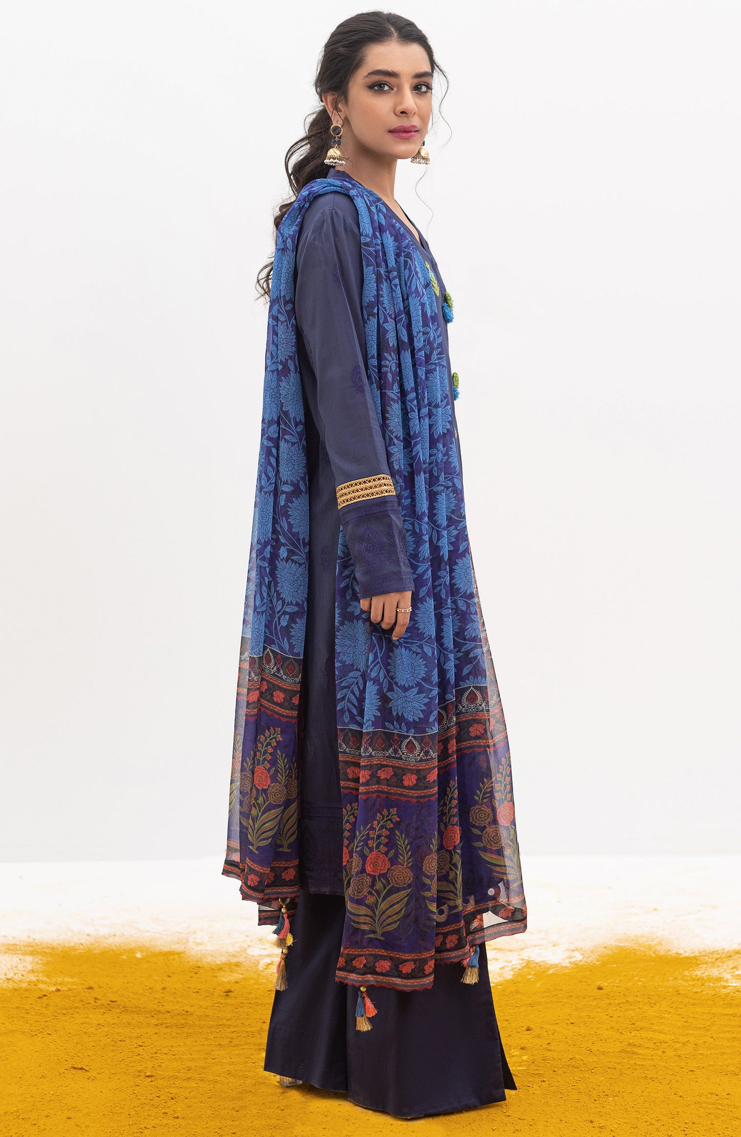 OTL-21-169/U BLUE JACQUARD  UNSTITCHED SHIRT DUPATTA PANTS