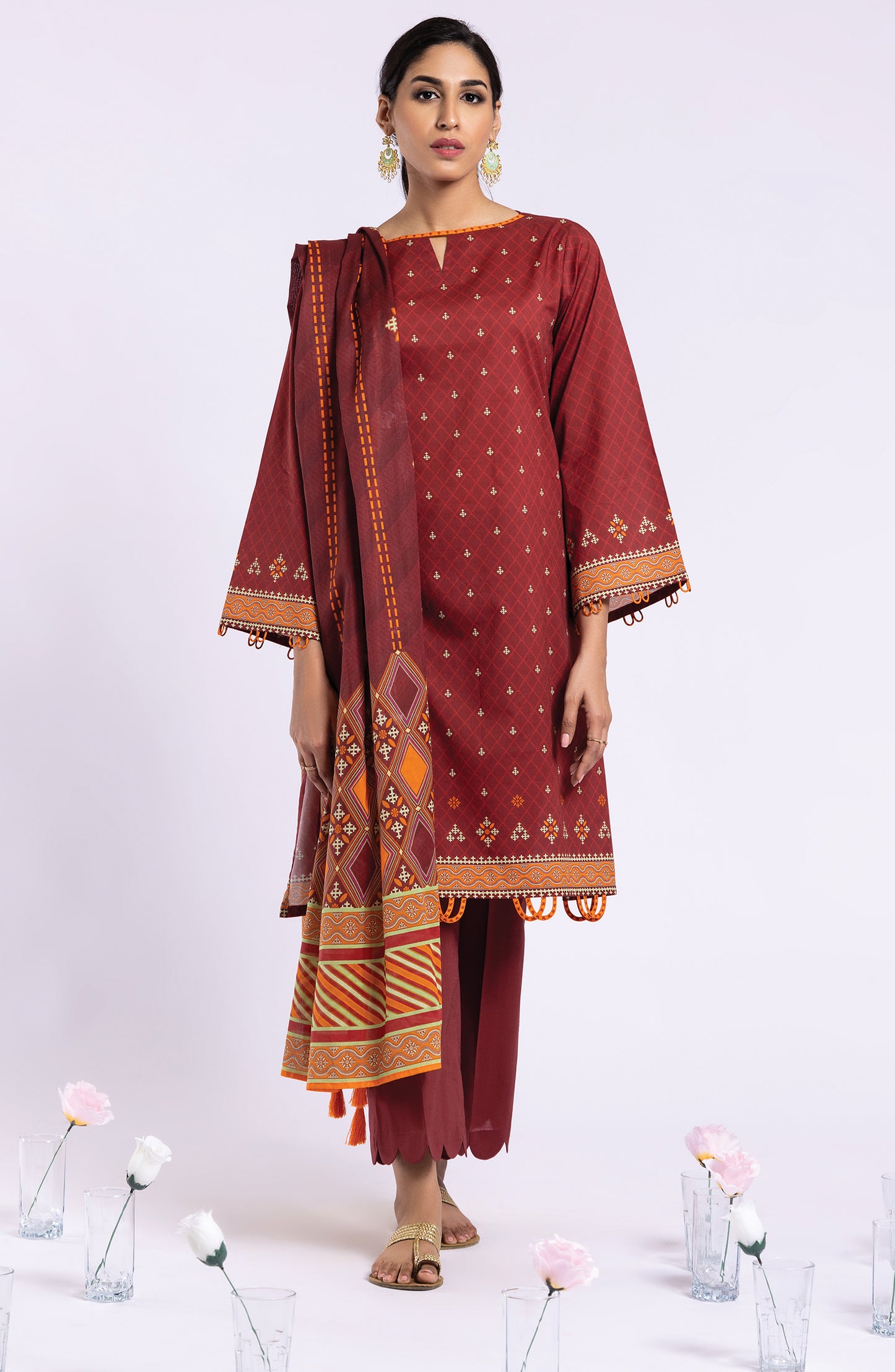 OTL-22-083/S MAROON LAWN  READY TO WEAR SHIRT DUPATTA PANTS