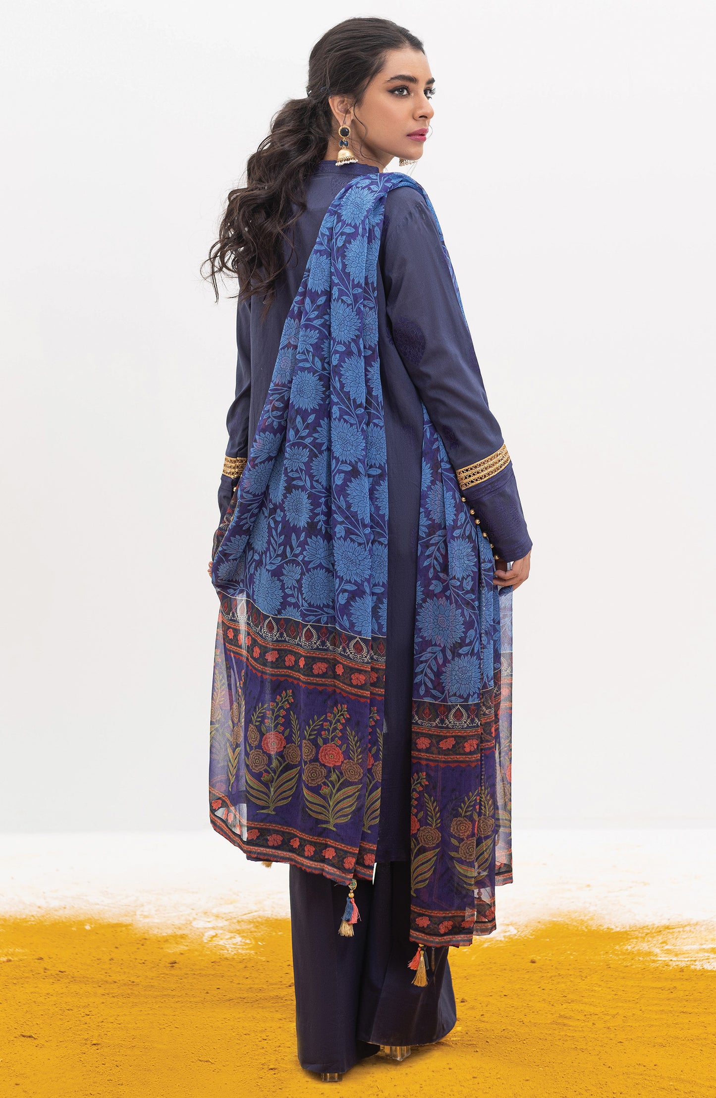 OTL-21-169/U BLUE JACQUARD  UNSTITCHED SHIRT DUPATTA PANTS