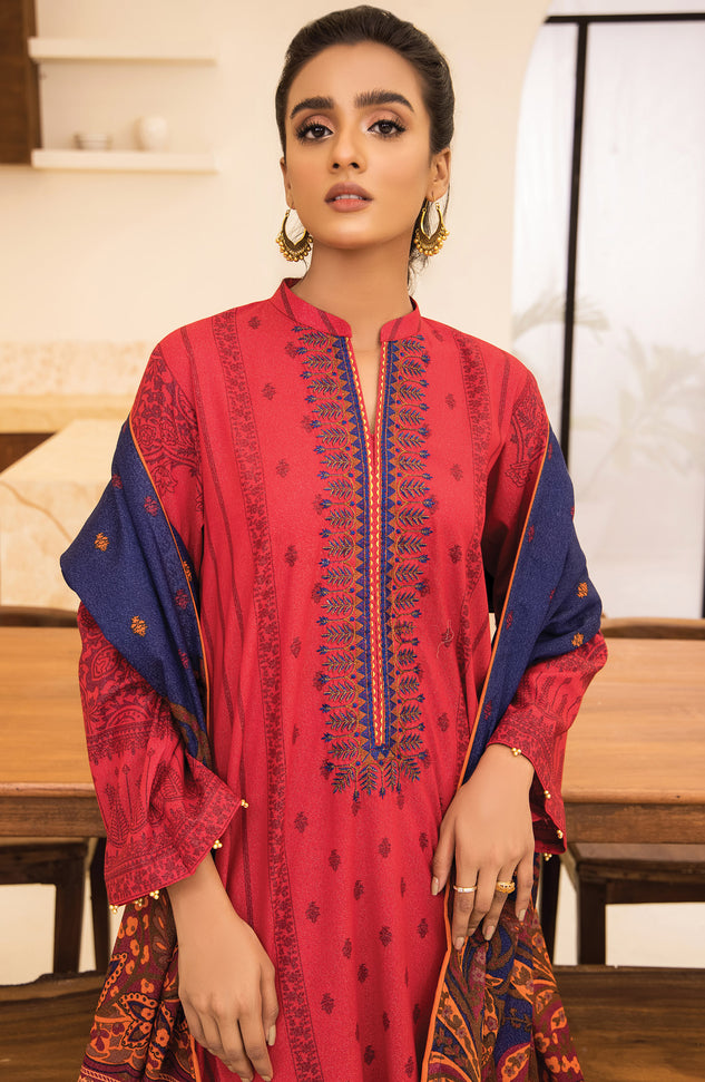 Unstitched 3 Piece Embroidered Karandi Shirt , Pant and Karandi Dupatta