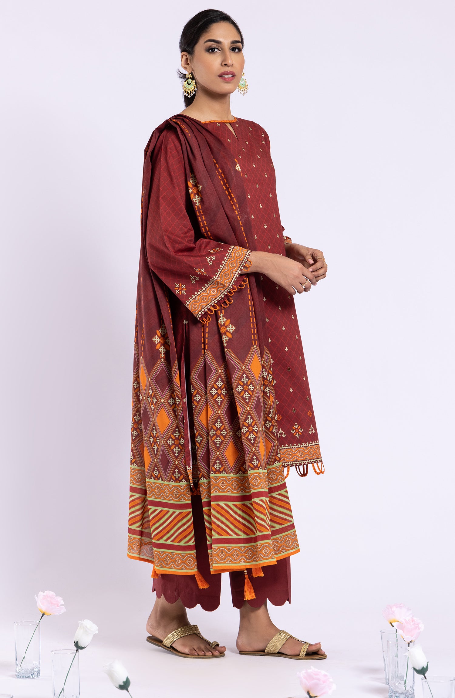 OTL-22-083/U MAROON LAWN  UNSTITCHED SHIRT DUPATTA PANTS