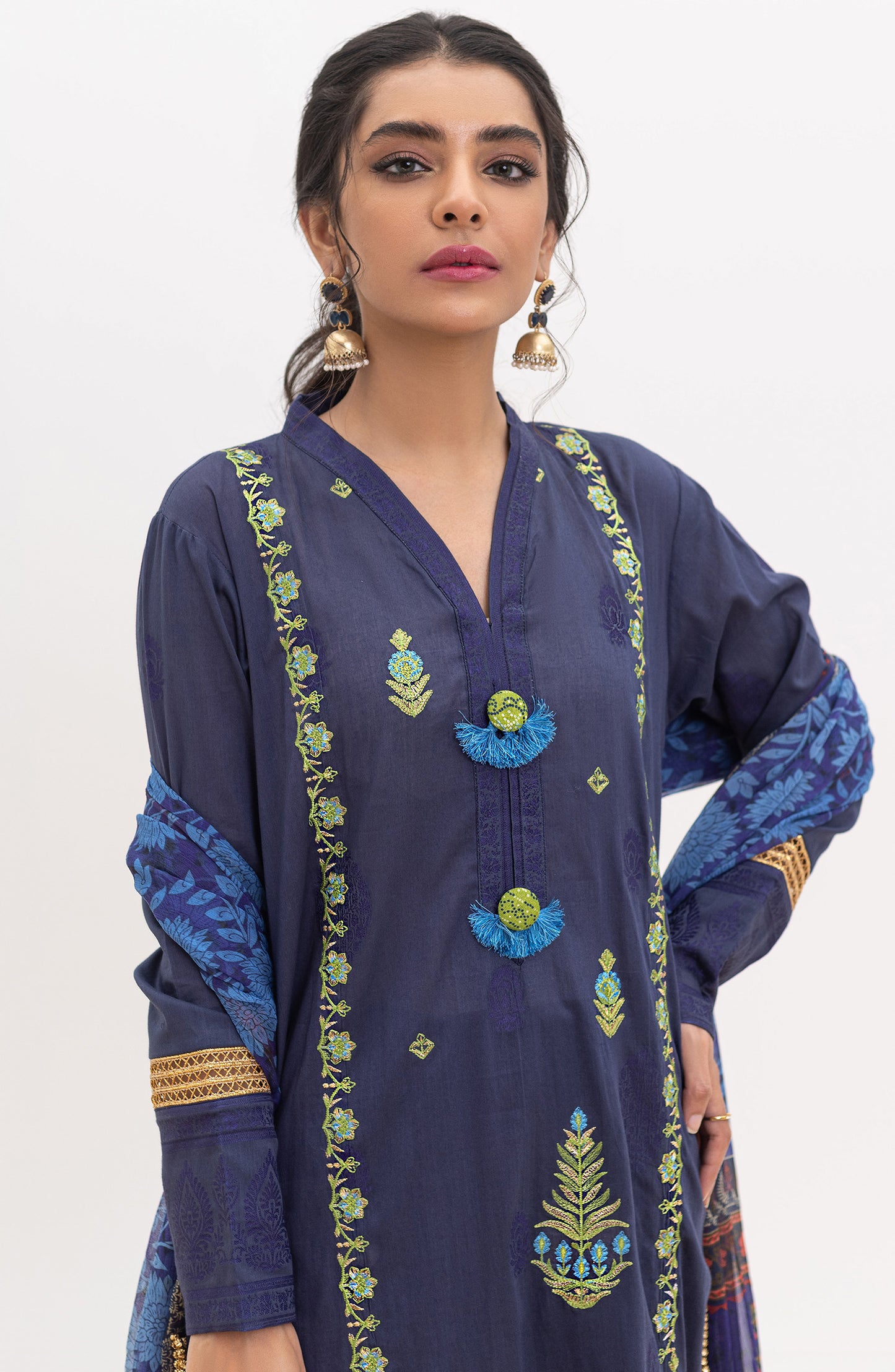 OTL-21-169/U BLUE JACQUARD  UNSTITCHED SHIRT DUPATTA PANTS