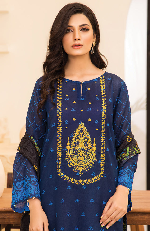 Unstitched 3 Piece Embroidered Karandi Shirt , Pant and Karandi Dupatta