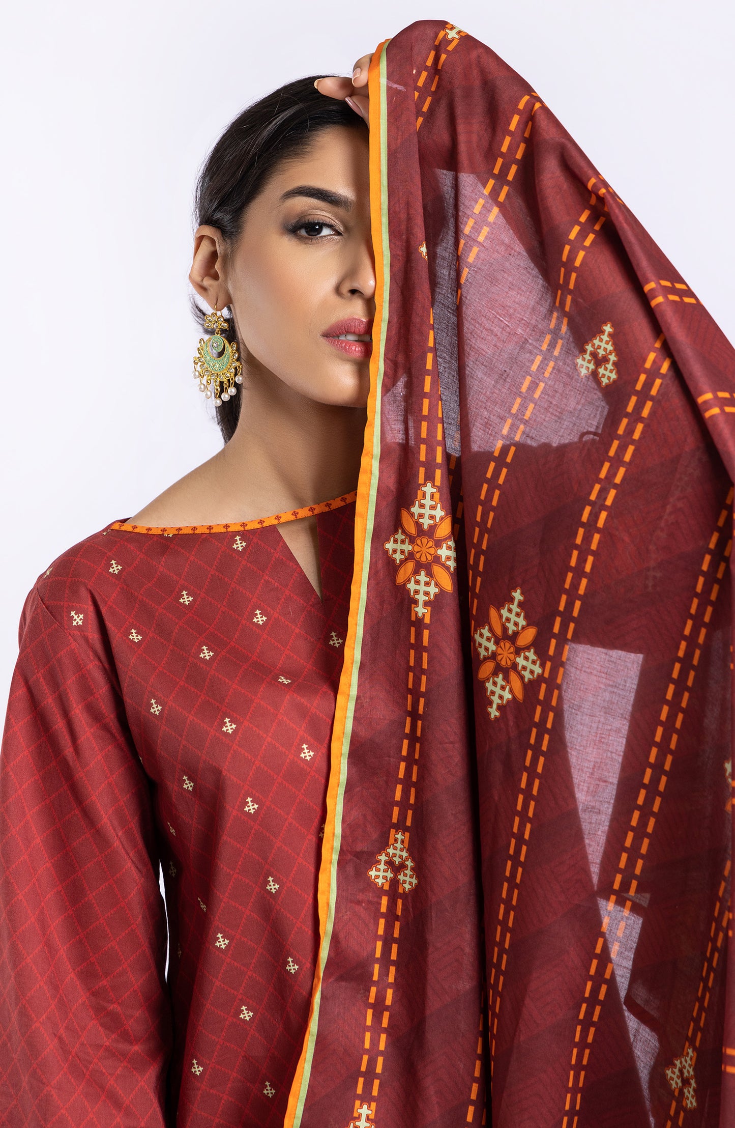 OTL-22-083/U MAROON LAWN  UNSTITCHED SHIRT DUPATTA PANTS