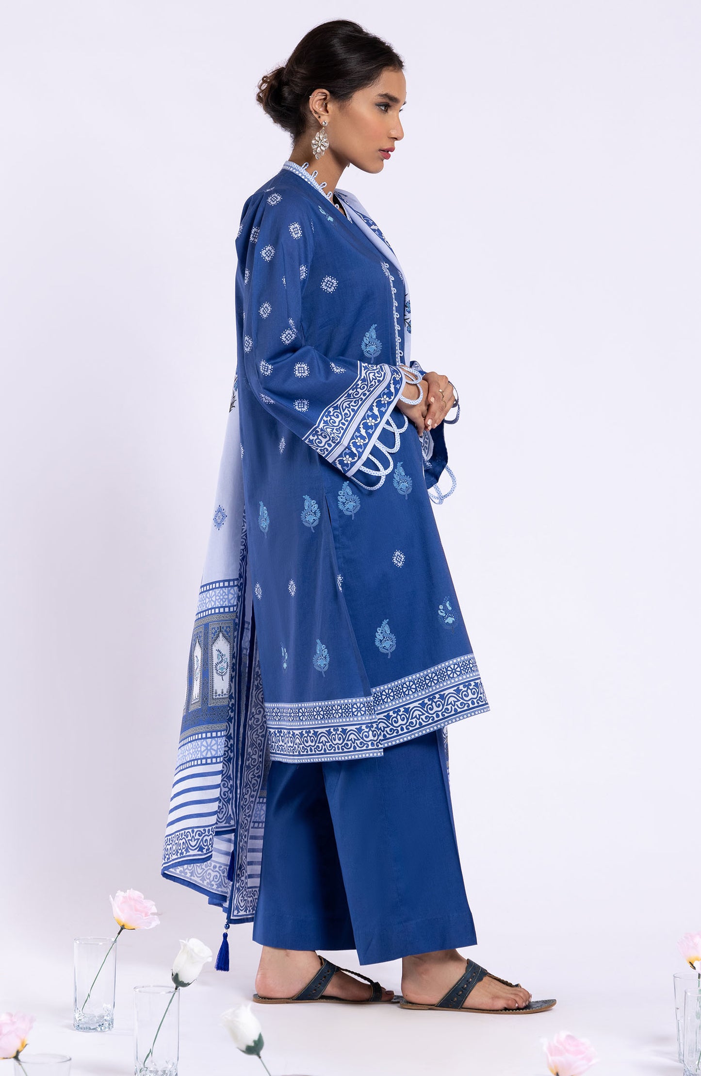 OTL-22-089/U BLUE LAWN  UNSTITCHED SHIRT DUPATTA PANTS