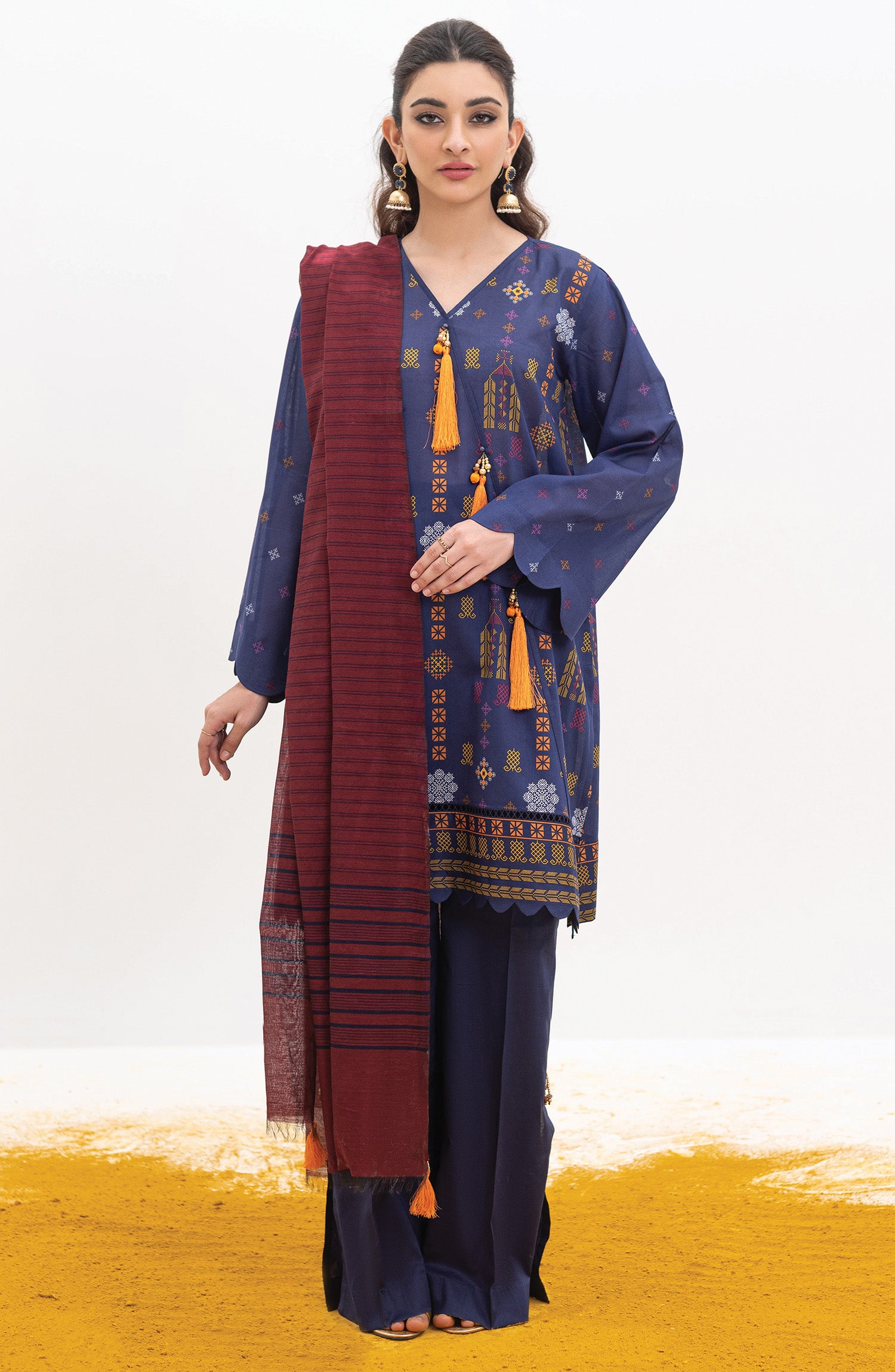 OTL-22-004/U RED LAWN  UNSTITCHED SHIRT DUPATTA PANTS