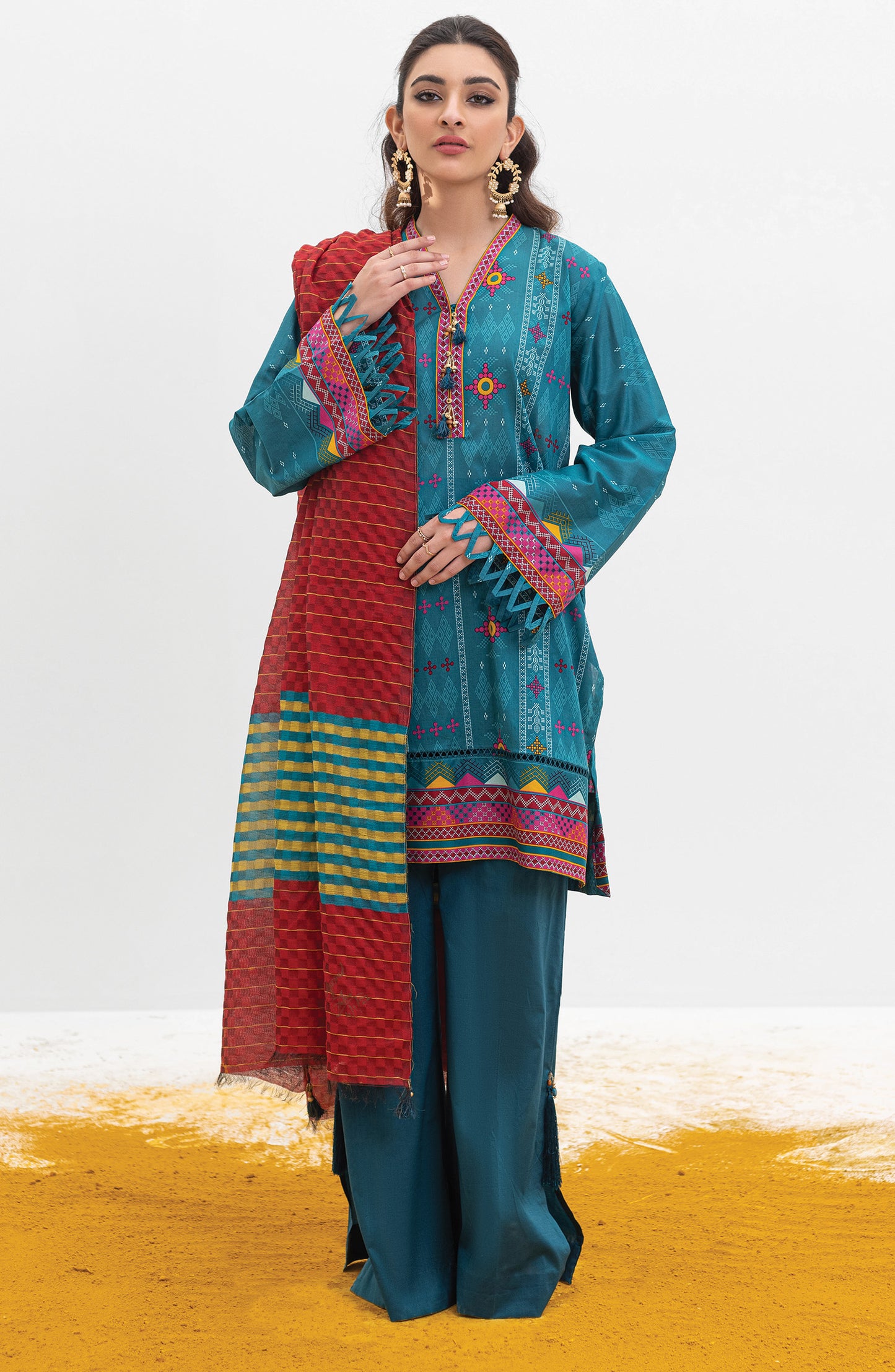 OTL-22-004/U RED LAWN  UNSTITCHED SHIRT DUPATTA PANTS