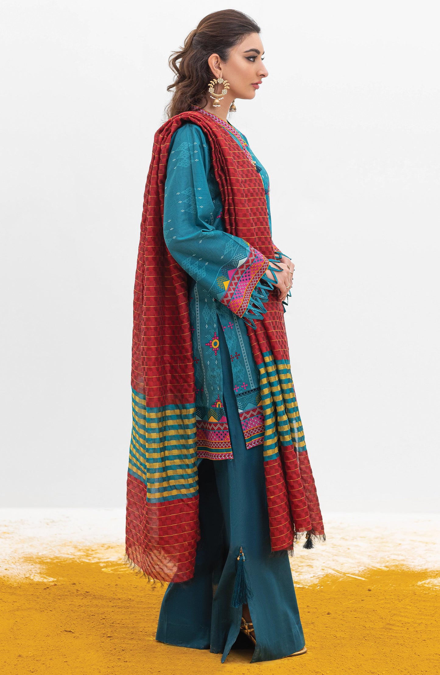 OTL-22-004/U RED LAWN  UNSTITCHED SHIRT DUPATTA PANTS
