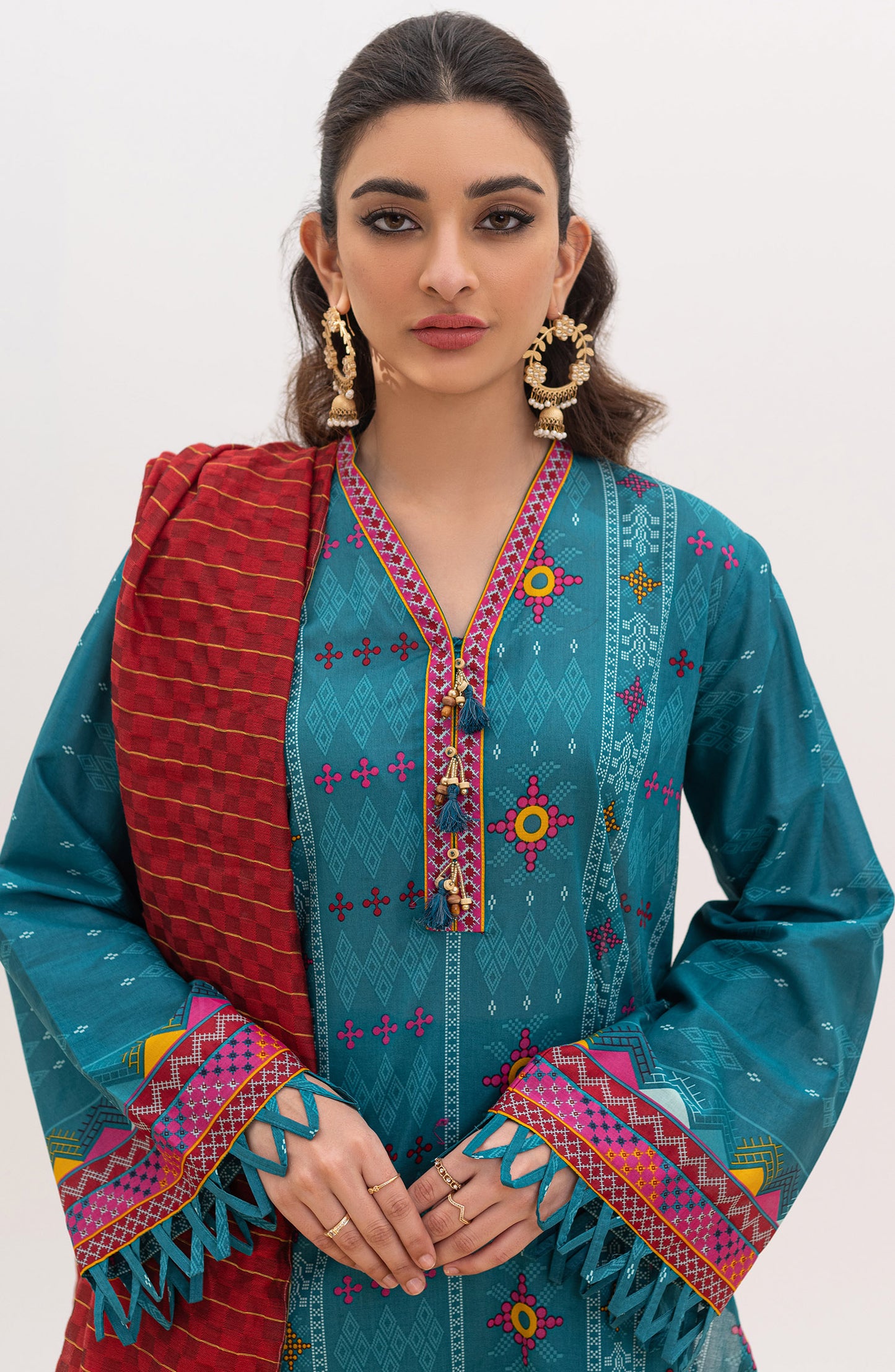 OTL-22-004/U RED LAWN  UNSTITCHED SHIRT DUPATTA PANTS