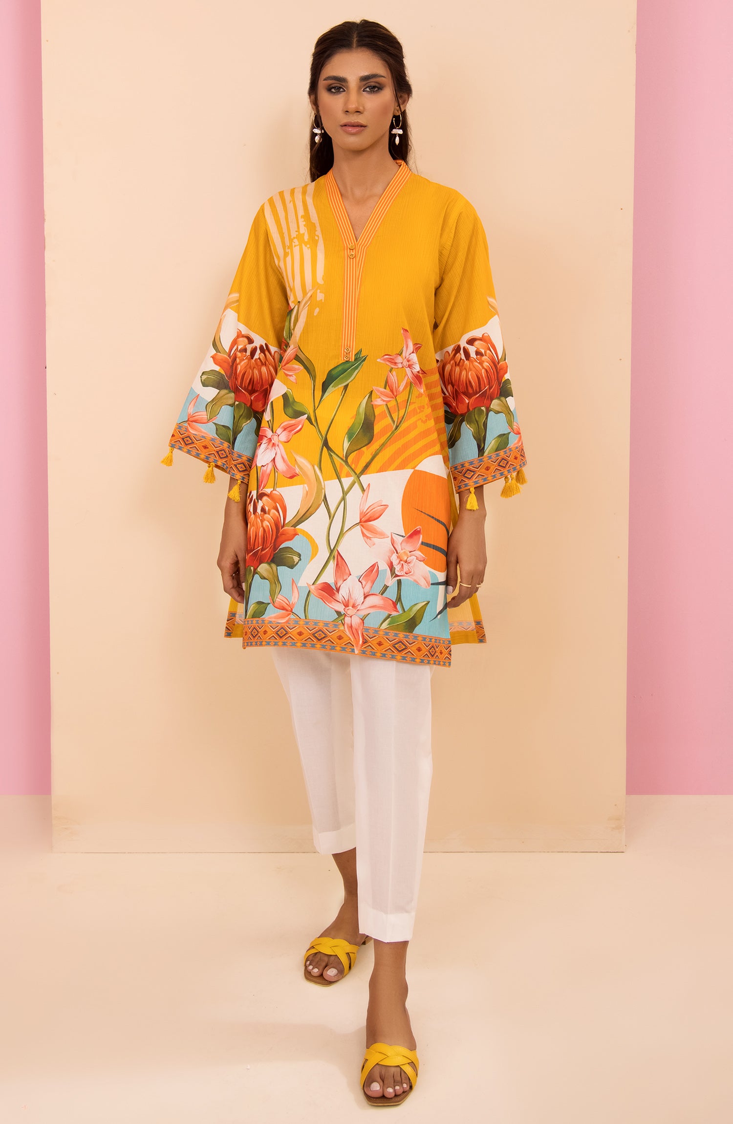 HCS-22-036/S YELLOW LAWN SCSHIRT READY TO WEAR SHIRT