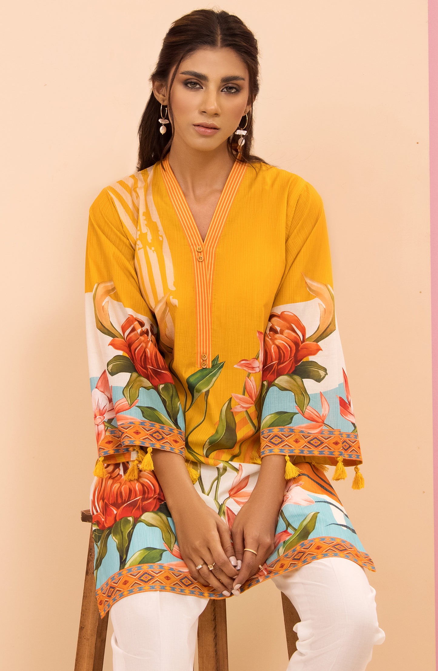 HCS-22-036/S YELLOW LAWN SCSHIRT READY TO WEAR SHIRT